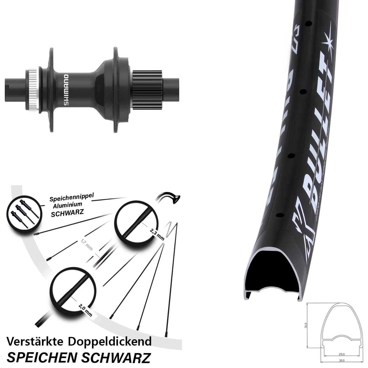 Hinterrad Centerlock 28 Zoll KX Bullet Shimano FH-MT410 Micro Spline 12x142