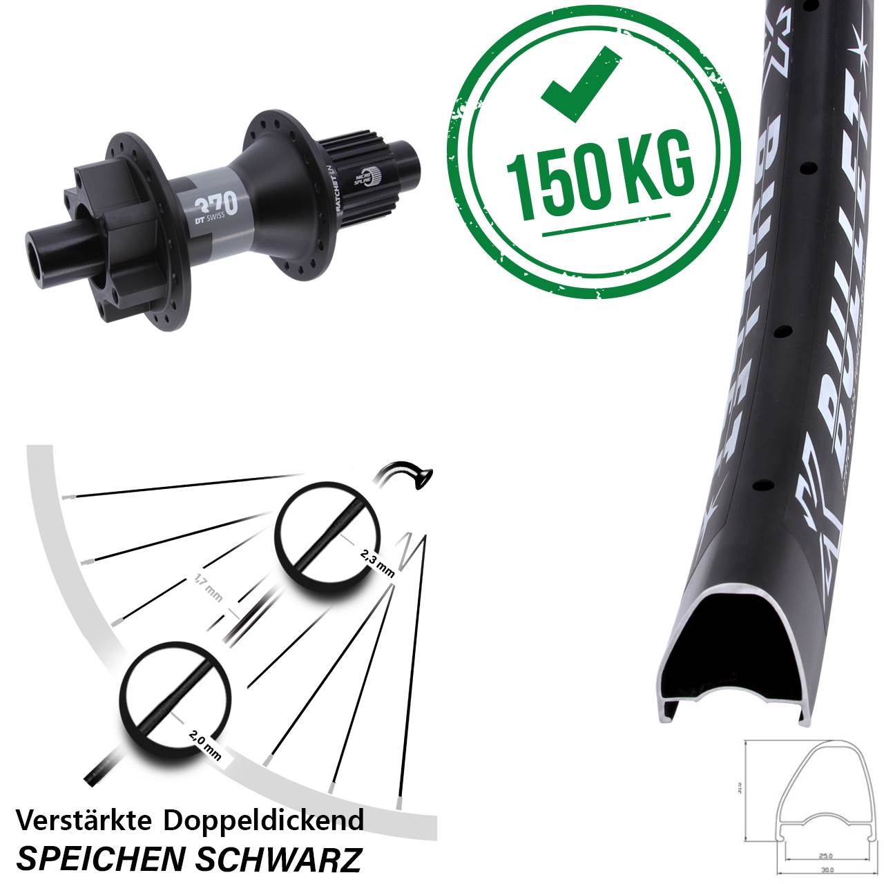 Disc Hinterrad 28-29 Zoll KX Bullet OS DT Swiss 370 Shimano Micro Spline 12x142