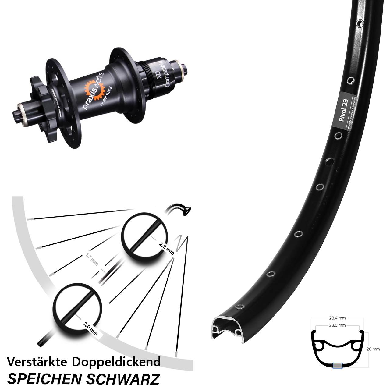 Ryde Rival 23 DT Swiss 350 27,5 Zoll 6-Loch Hinterrad QR XD