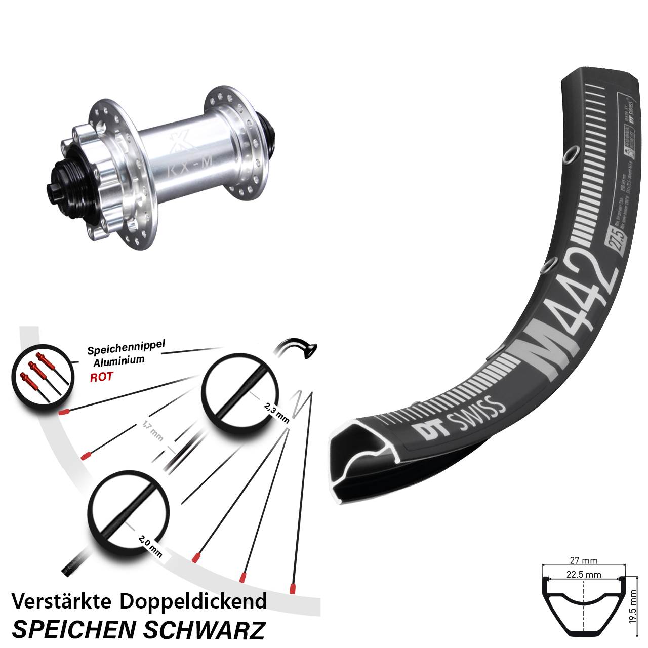 Vorderrad 6-Loch 28 Zoll DT Swiss M442 KX-M QR