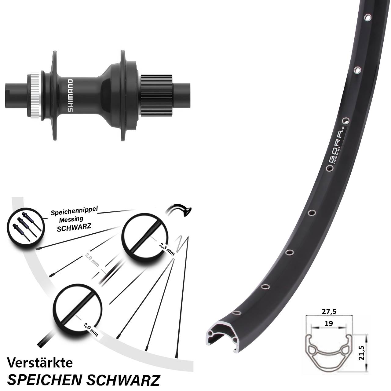 Gora 19 Shimano FH-MT410 26 Zoll Disc Hinterrad 12x142 Micro Spline
