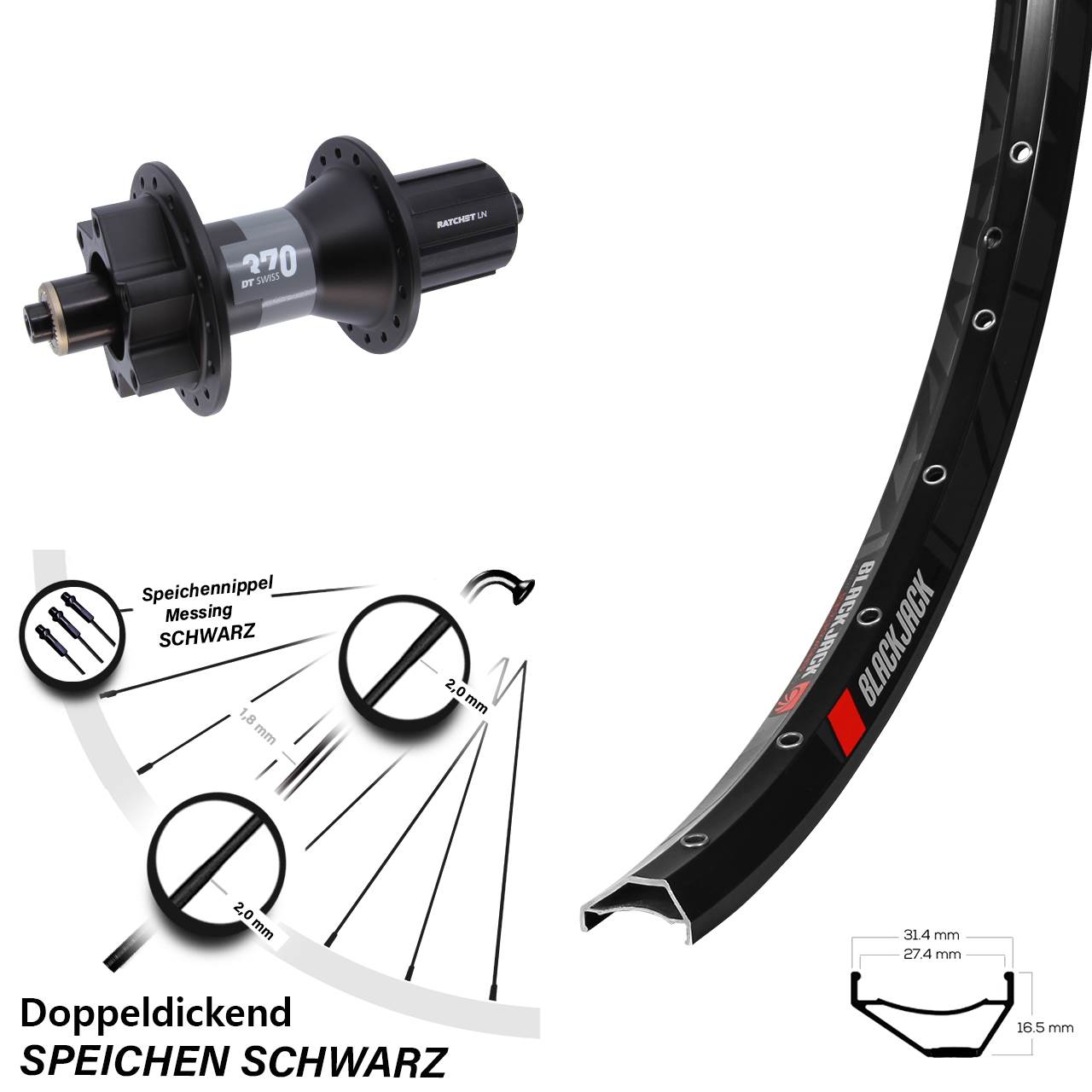 Hinterrad 6-Loch 27,5 Zoll Rodi Ready 27 DT Swiss 370 8-11 fach HG QR