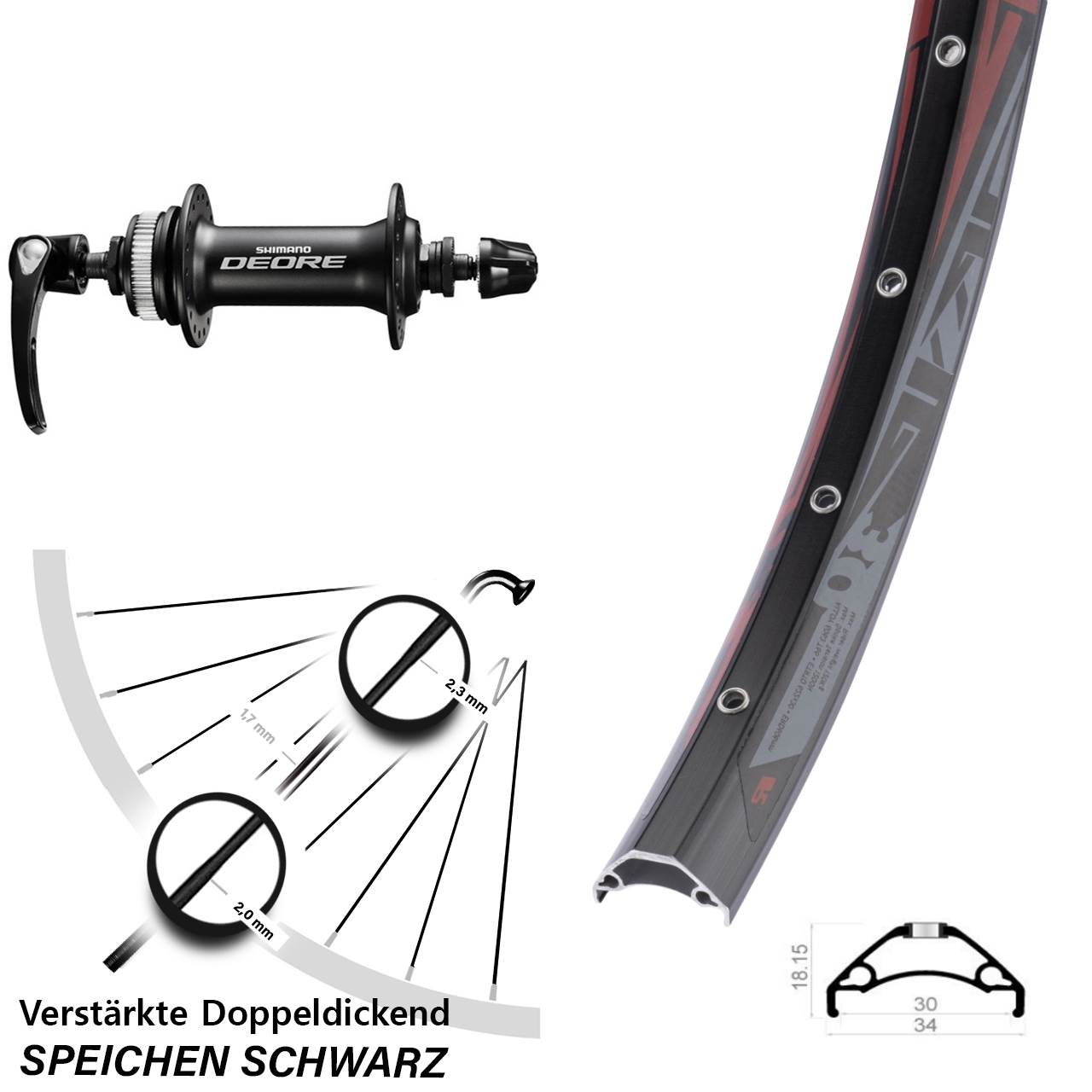 Disc Laufrad für Schnellspanner 29 Zoll Rodi TRYP 30 Shimano Deore HB-M6000