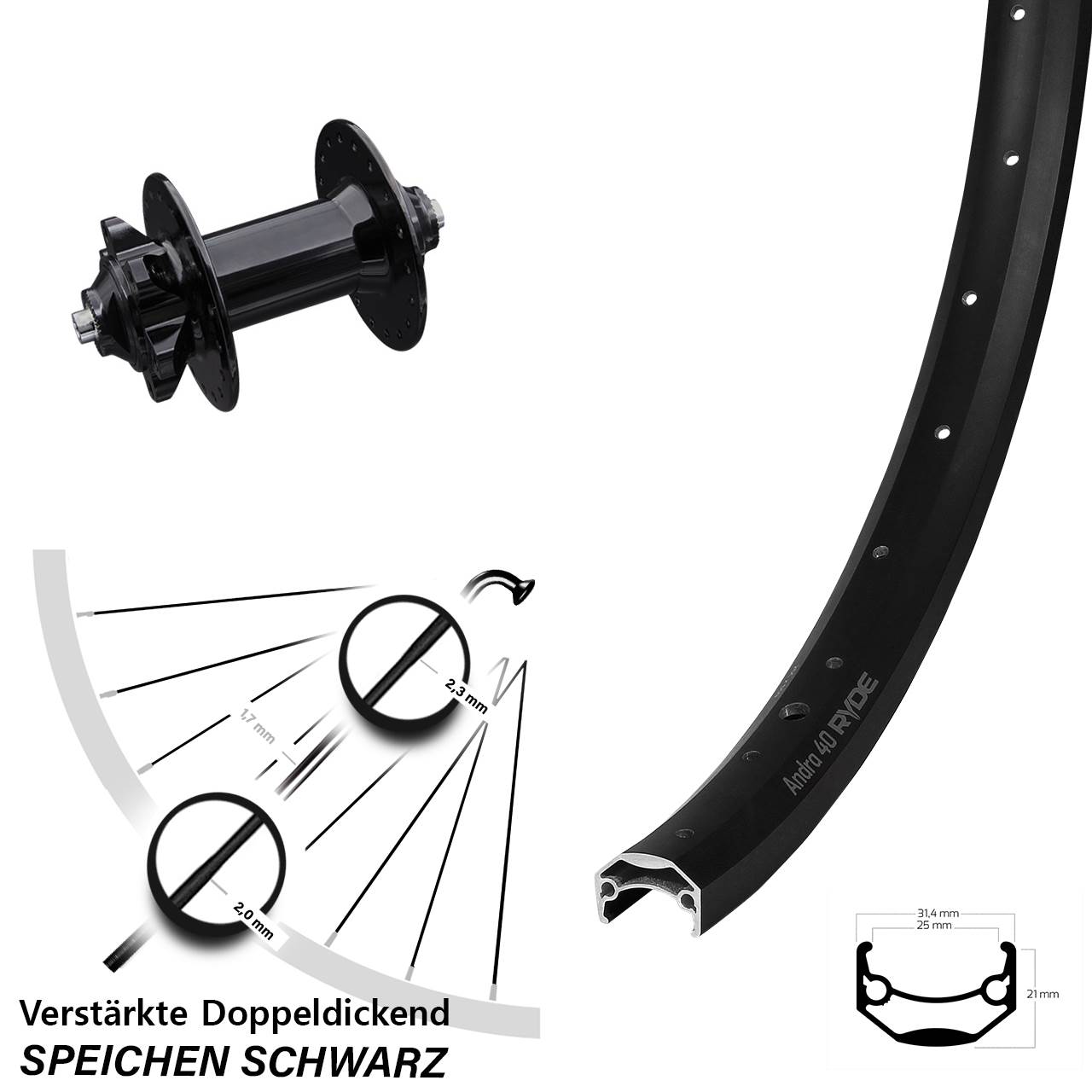 6-Loch Vorderrad 20 Zoll Ryde Andra 40 Disc Formula DC91-V2 QR