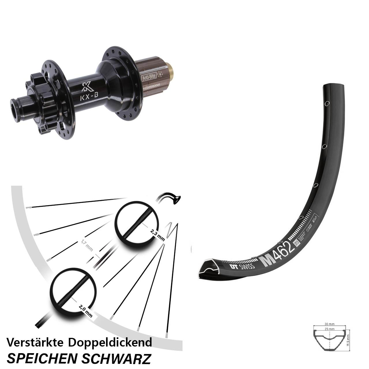 Hinterrad 6-Loch 27,5 Zoll DT Swiss M 462 KX-B 8-11 fach HG 12x148 Boost