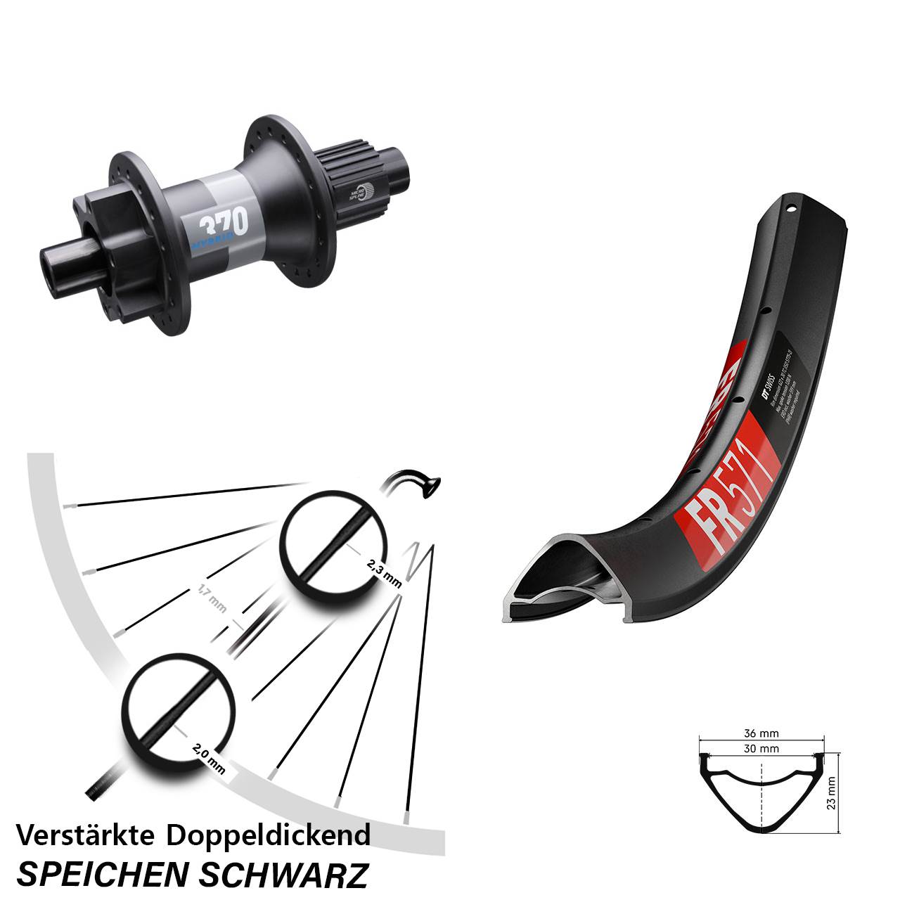 Disc Hinterrad 12x148 27,5 Zoll DT Swiss FR571 Hybrid 370 Shimano Micro Spline