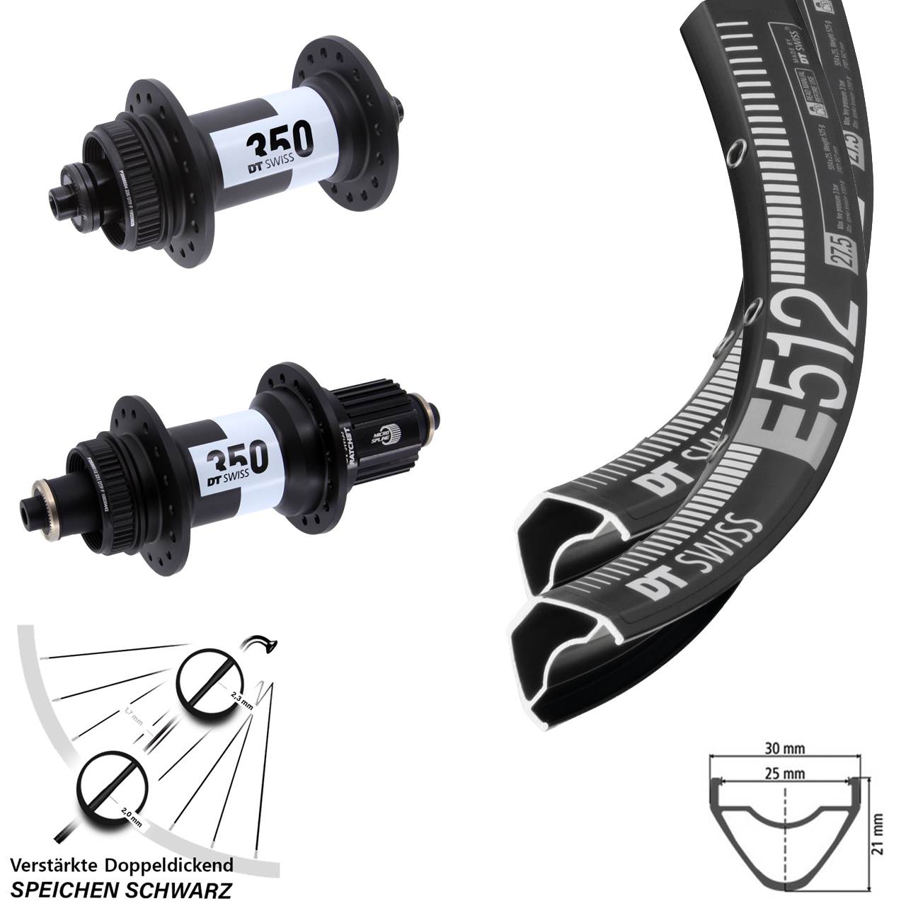 DT Swiss E512 350 27,5 Zoll Laufradsatz Centerlock QR Micro Spline