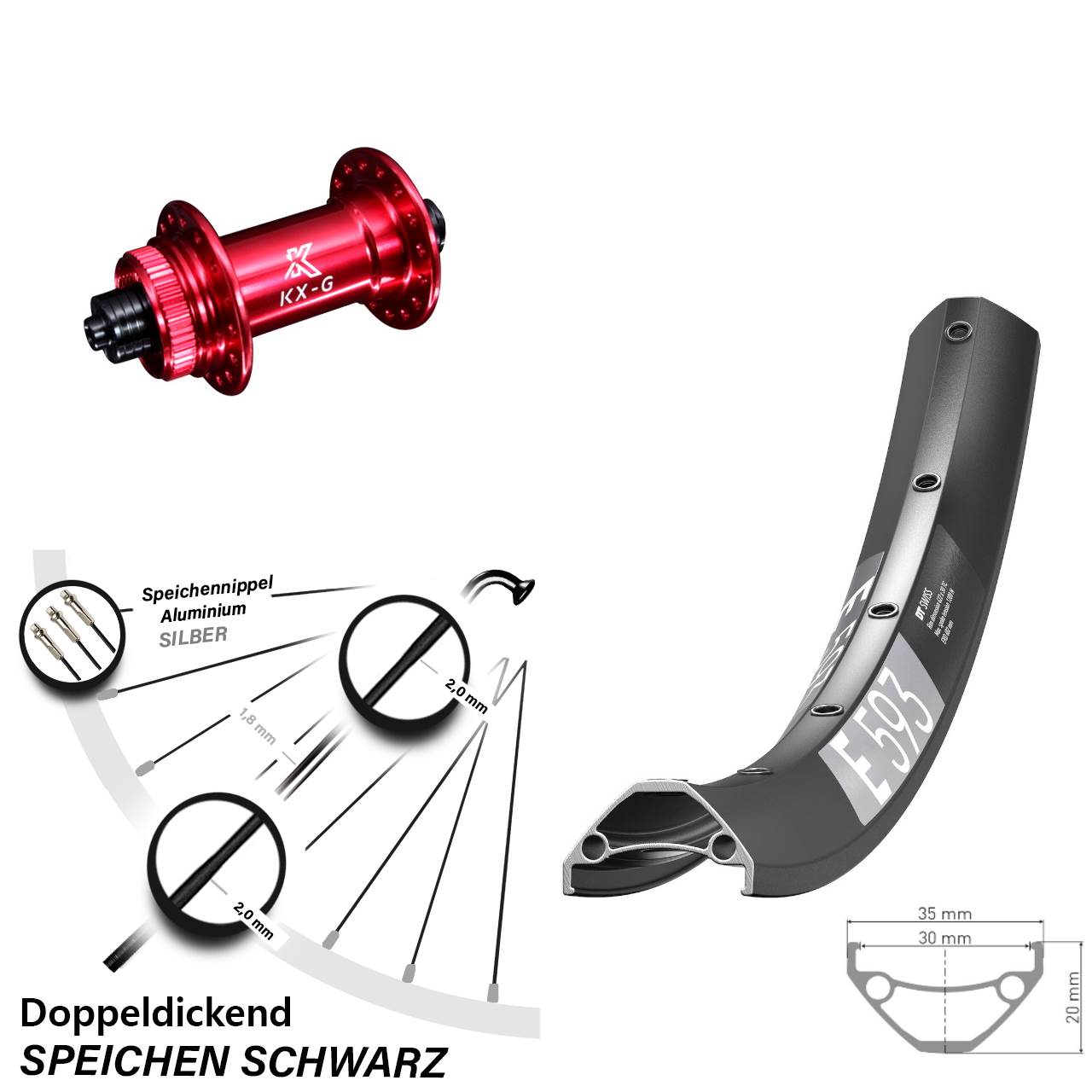 Disc Laufrad 29 Zoll DT Swiss E593 KX-G rot QR