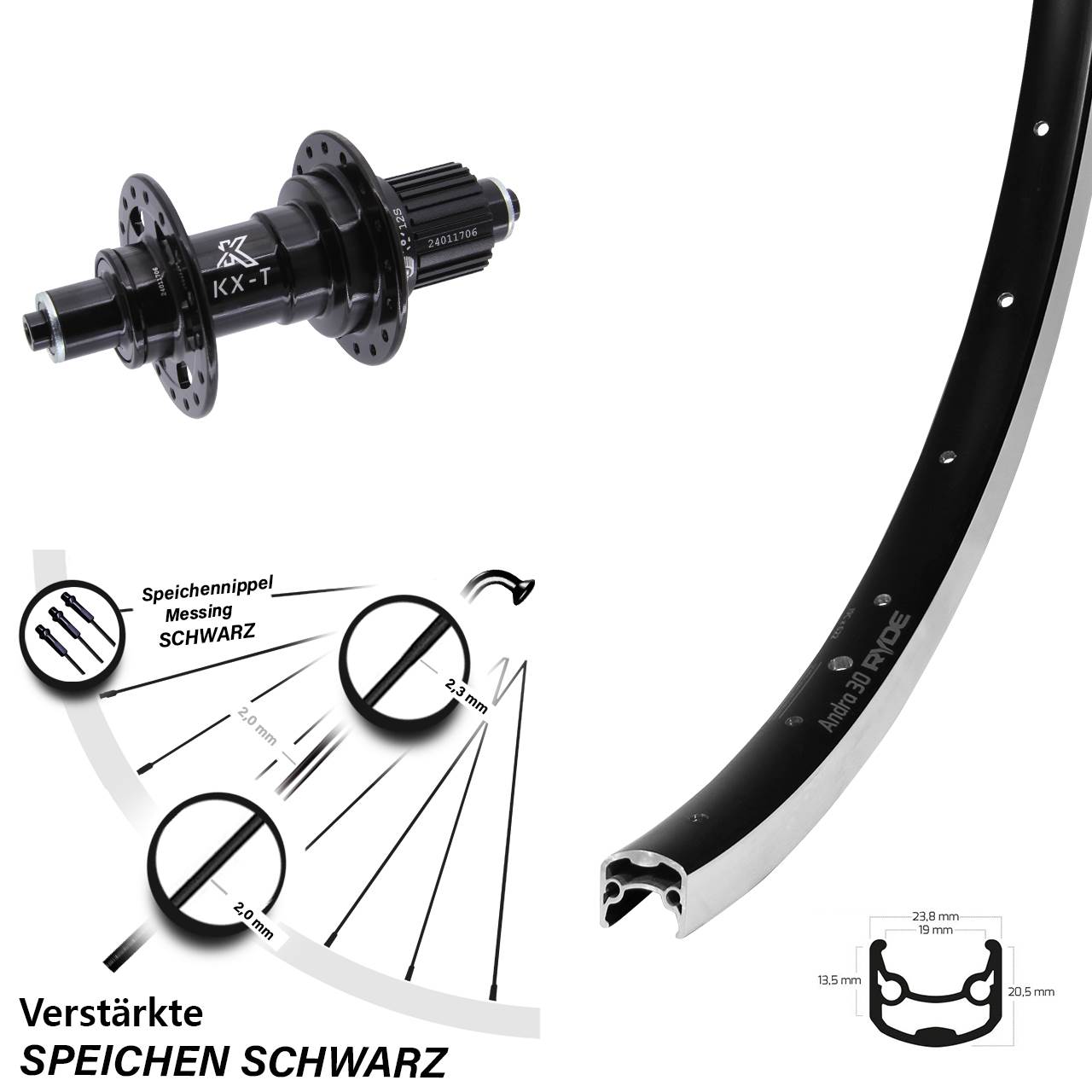 Ryde Andra 30 KX-T 28 Zoll Hinterrad QR Micro Spline