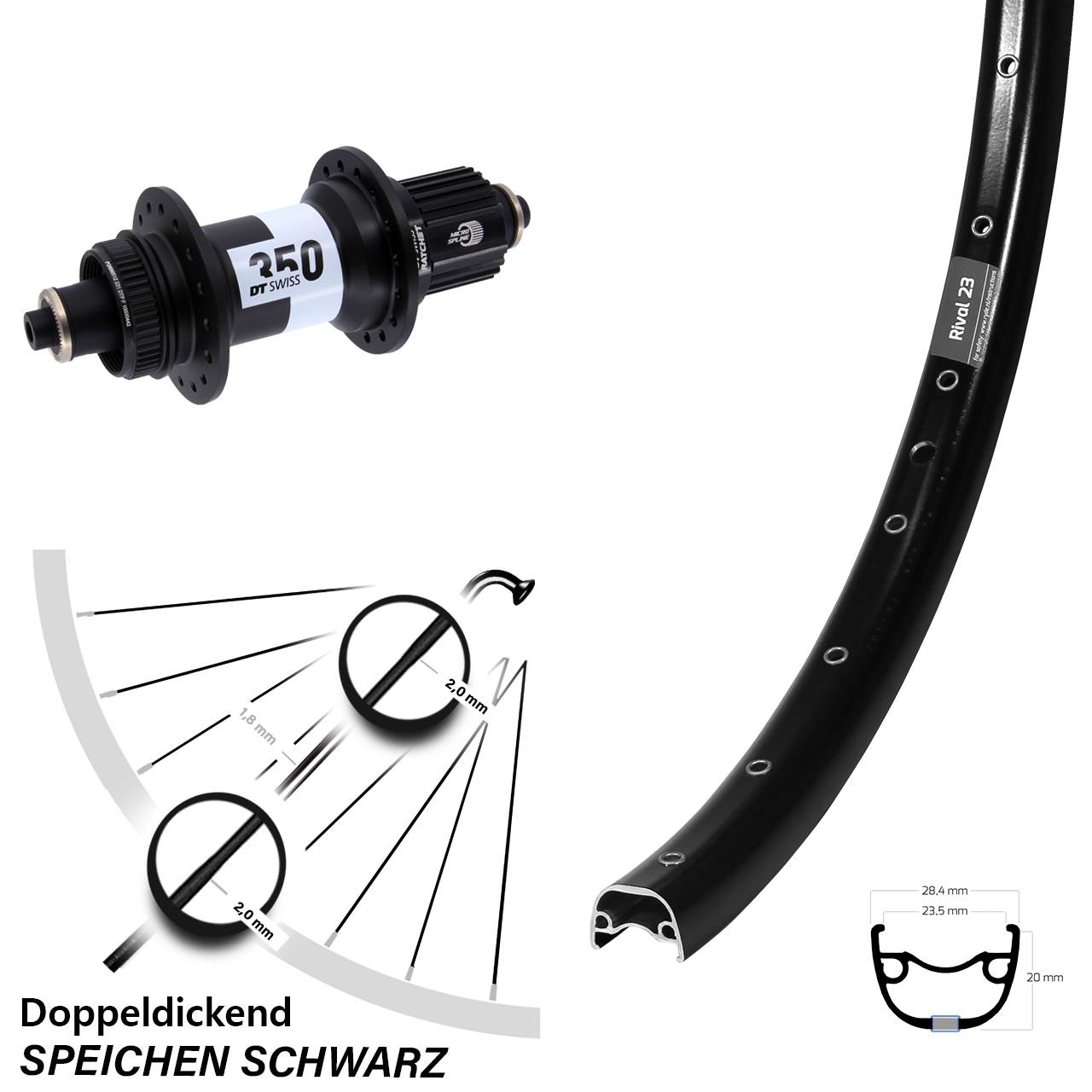 Ryde Rival 23 DT Swiss 350 27,5 Zoll Disc Hinterrad QR Micro Spline