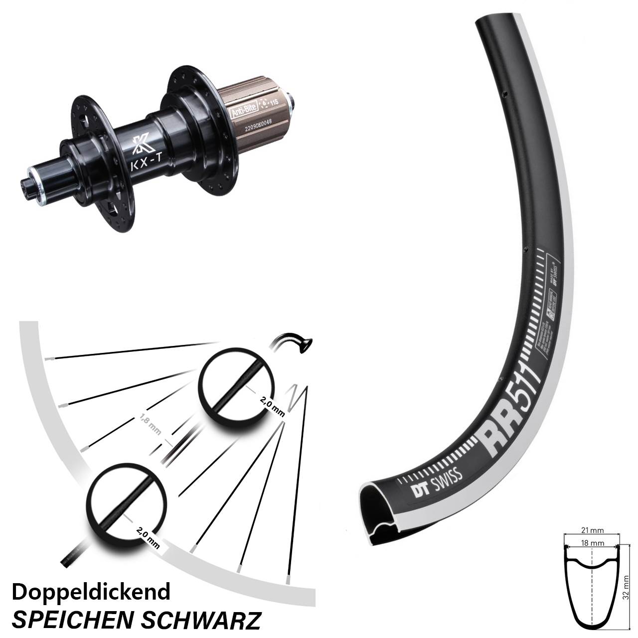 Hinterrad QR 28 Zoll DT Swiss RR511 KX-T 8-11 fach HG