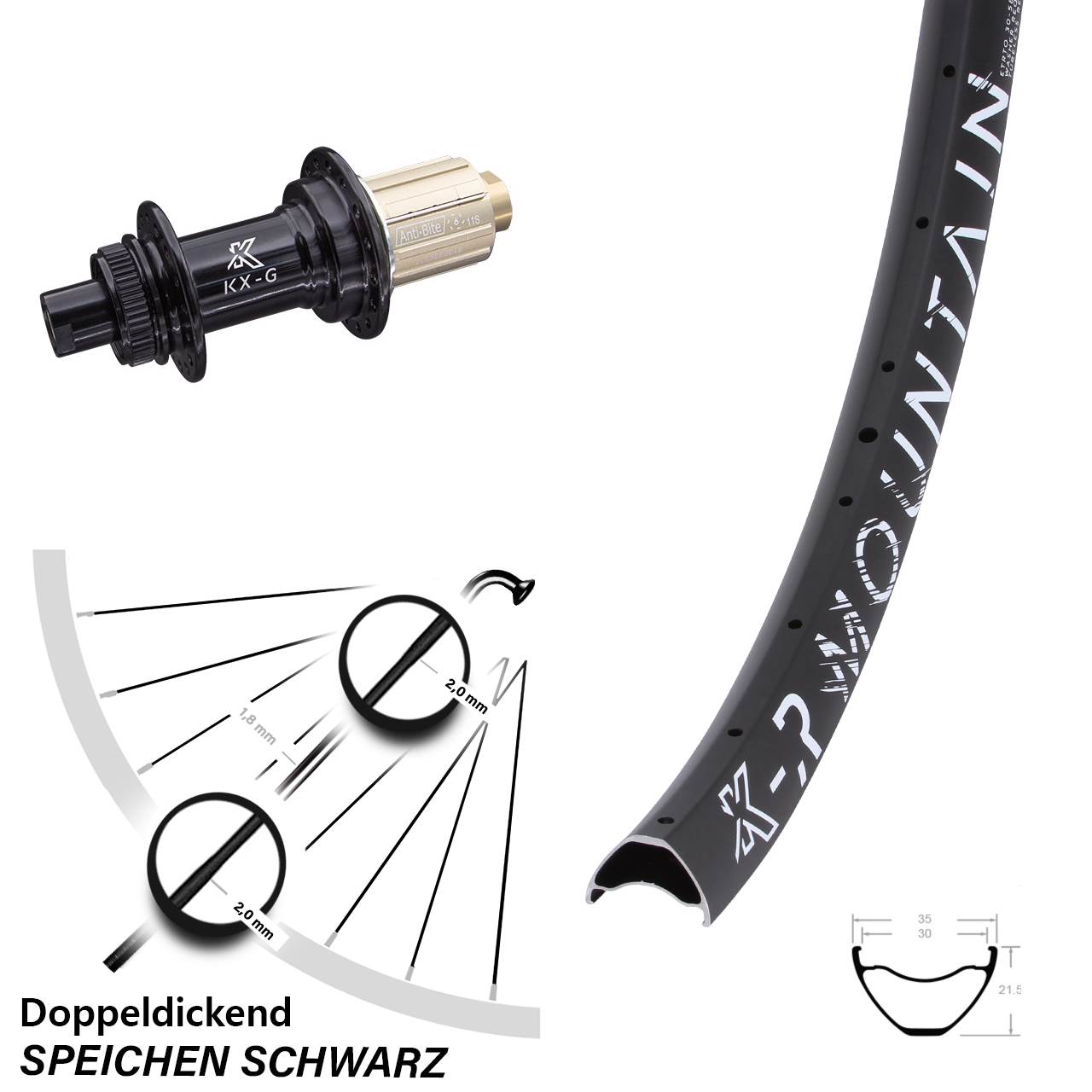 Centerlock Hinterrad 12x142 27,5 Zoll KX-GR Mountain 8-12 fach HG