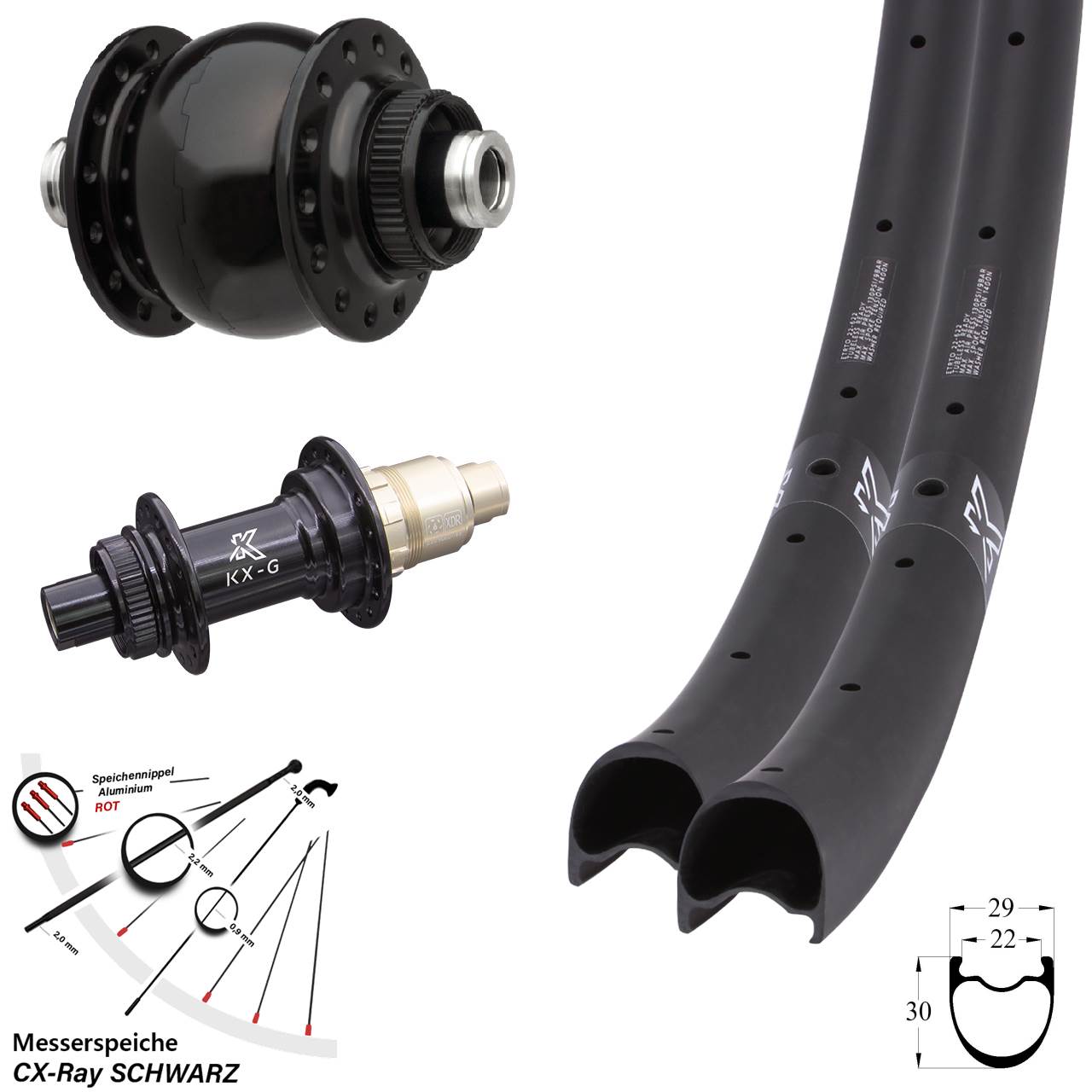 Laufradsatz 29 Zoll KX-RC Gravel Carbon SON 28 SRAM XDR 12x100/142 CX-Ray