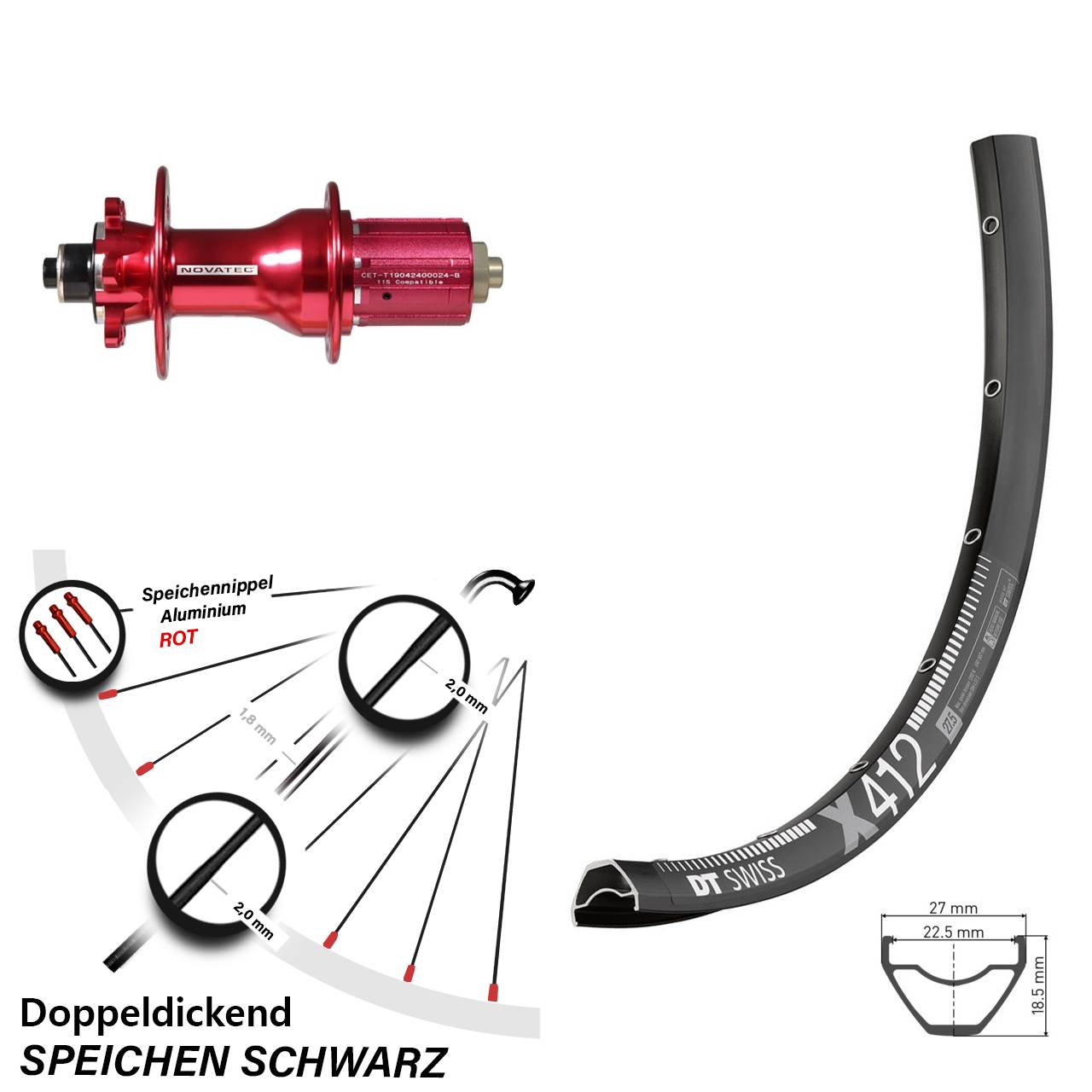 Disc Hinterrad für Schnellspanner 28 Zoll DT Swiss X412 Novatec D792SB 8-12 fach HG