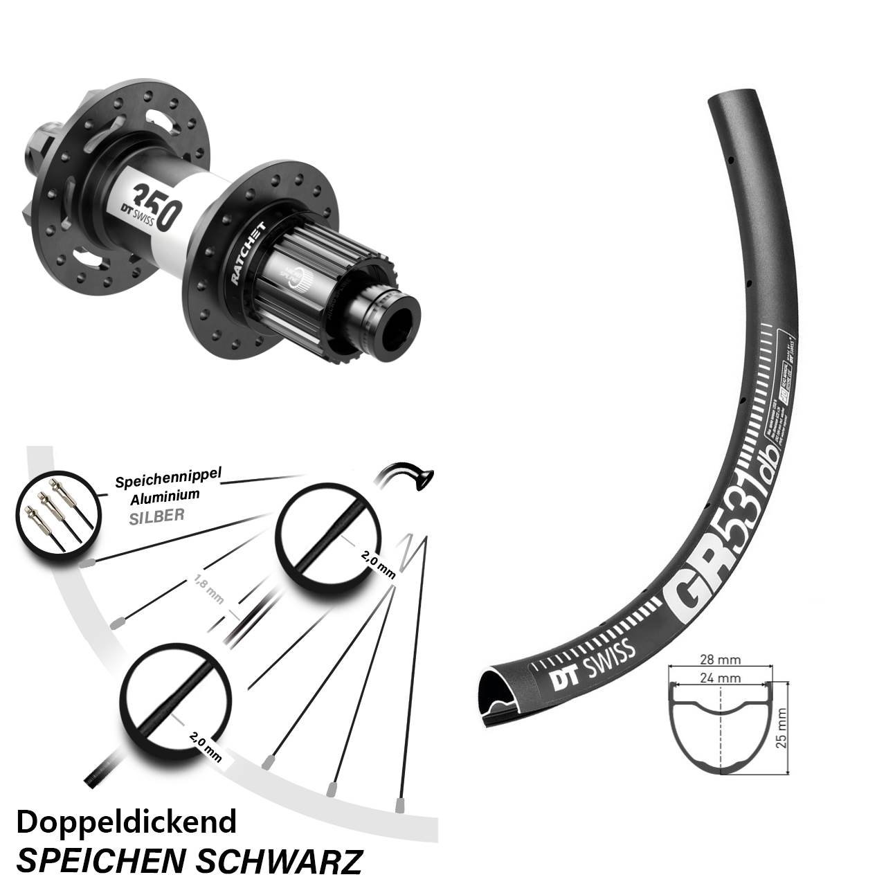 650B DT Swiss GR531 DT Swiss 350 Boost Disc Hinterrad 12x148 Boost Shimano Micro Spline