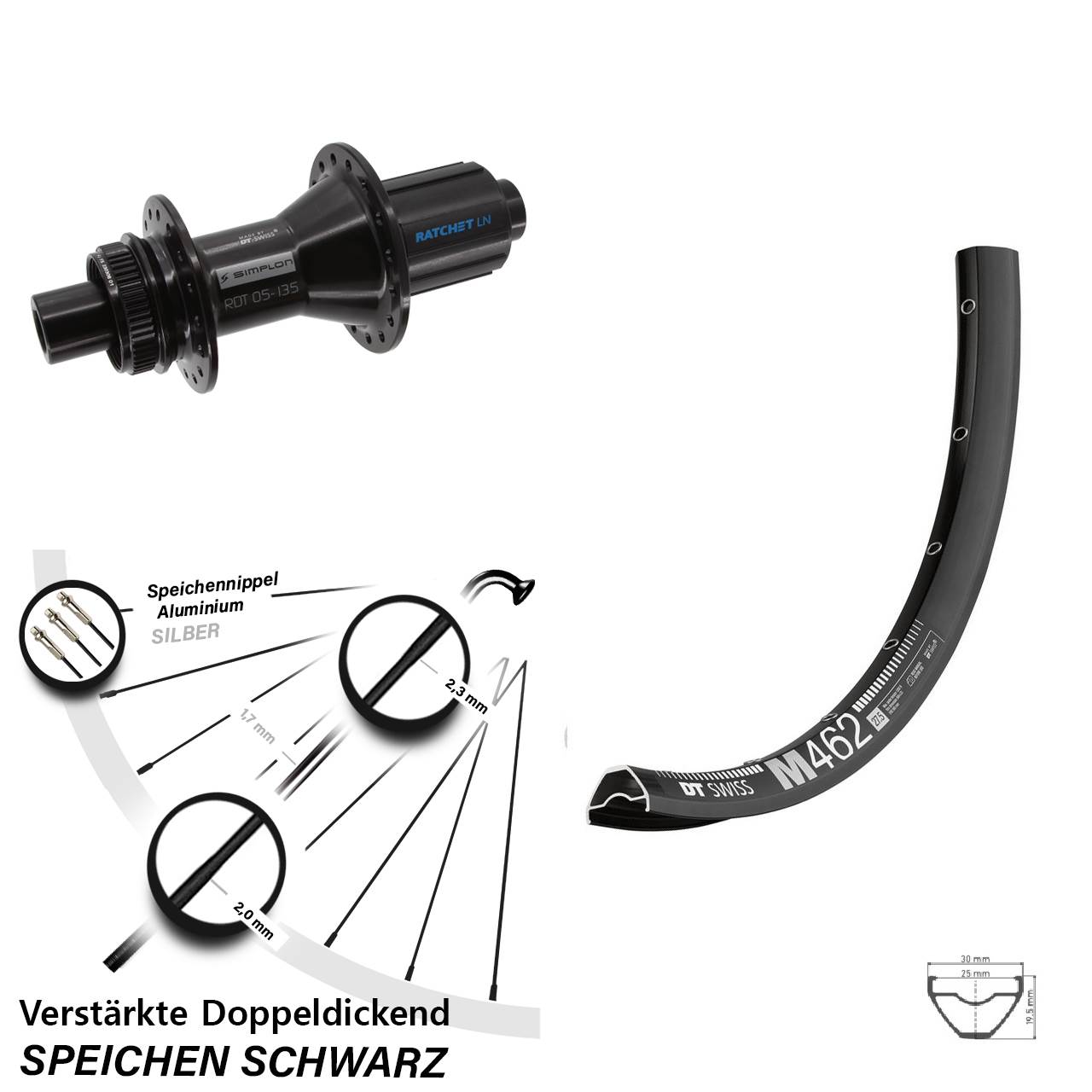 Centerlock Hinterrad 12x142 650B DT Swiss M462-370 Hybrid 8-11 fach