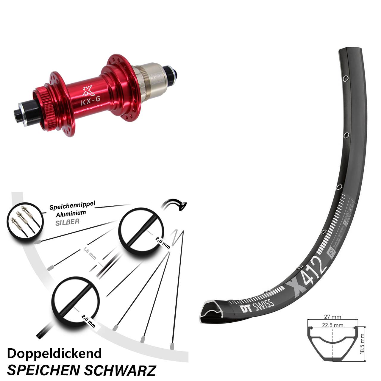 28-29 Zoll DT Swiss X412 KX-G rot XD-R Disc Laufrad für Schnellspanner