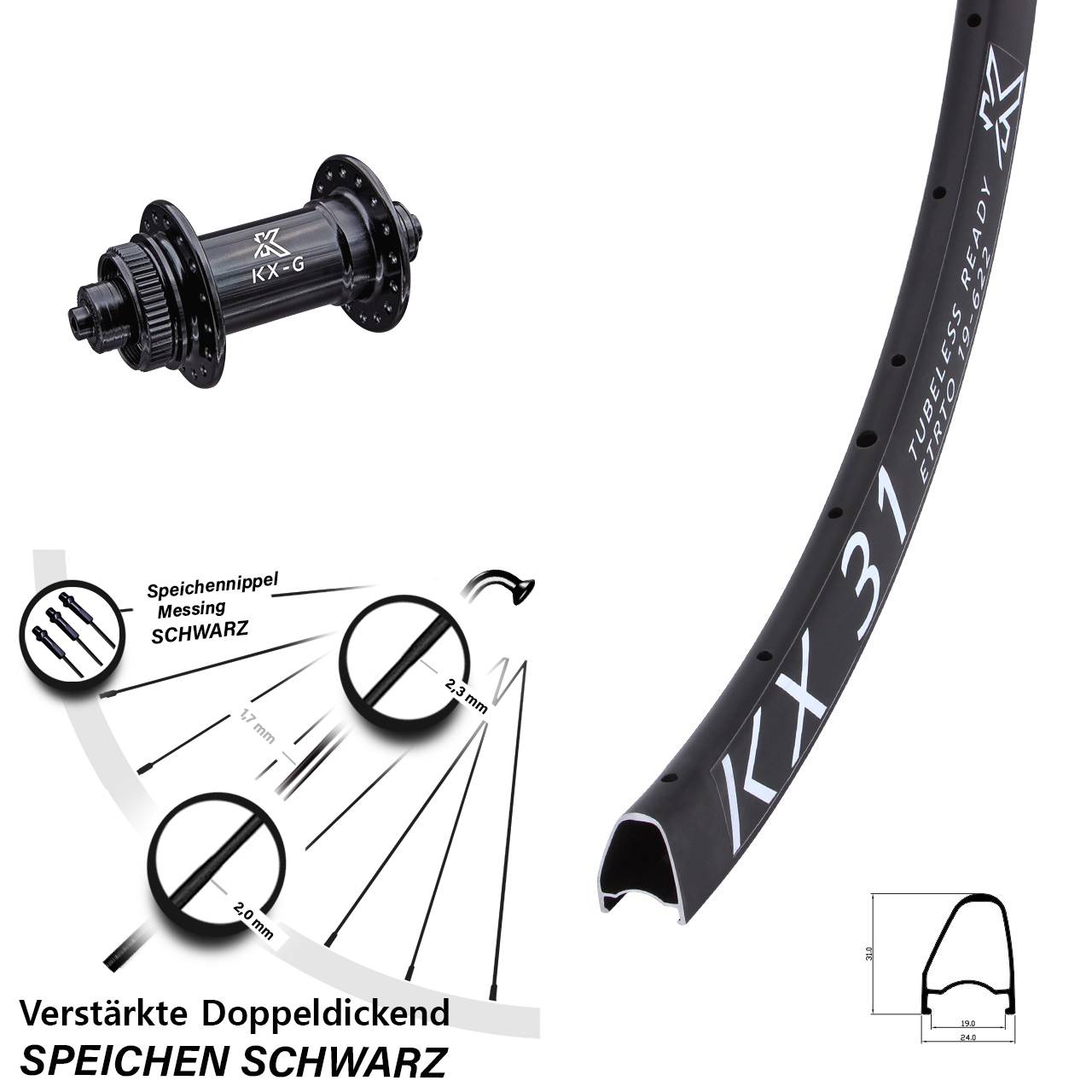 KX-G31 OS 28 Zoll Centerlock Vorderrad für Schnellspanner