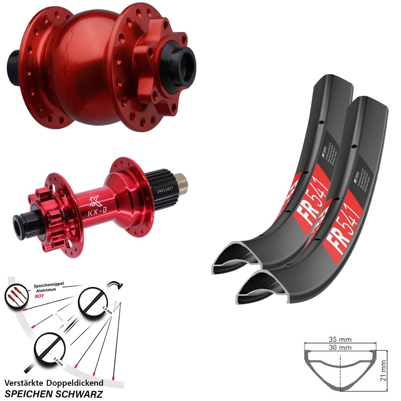 6-Loch Laufradsatz 29 Zoll DT Swiss FR 541 KX-B rot SON 28 Micro Spline 15x110 12x148