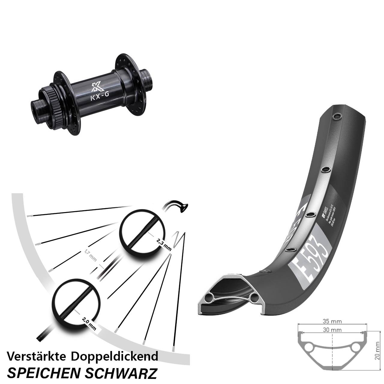 Disc Vorderrad 29 Zoll DT Swiss E 593 KX-G 15x100