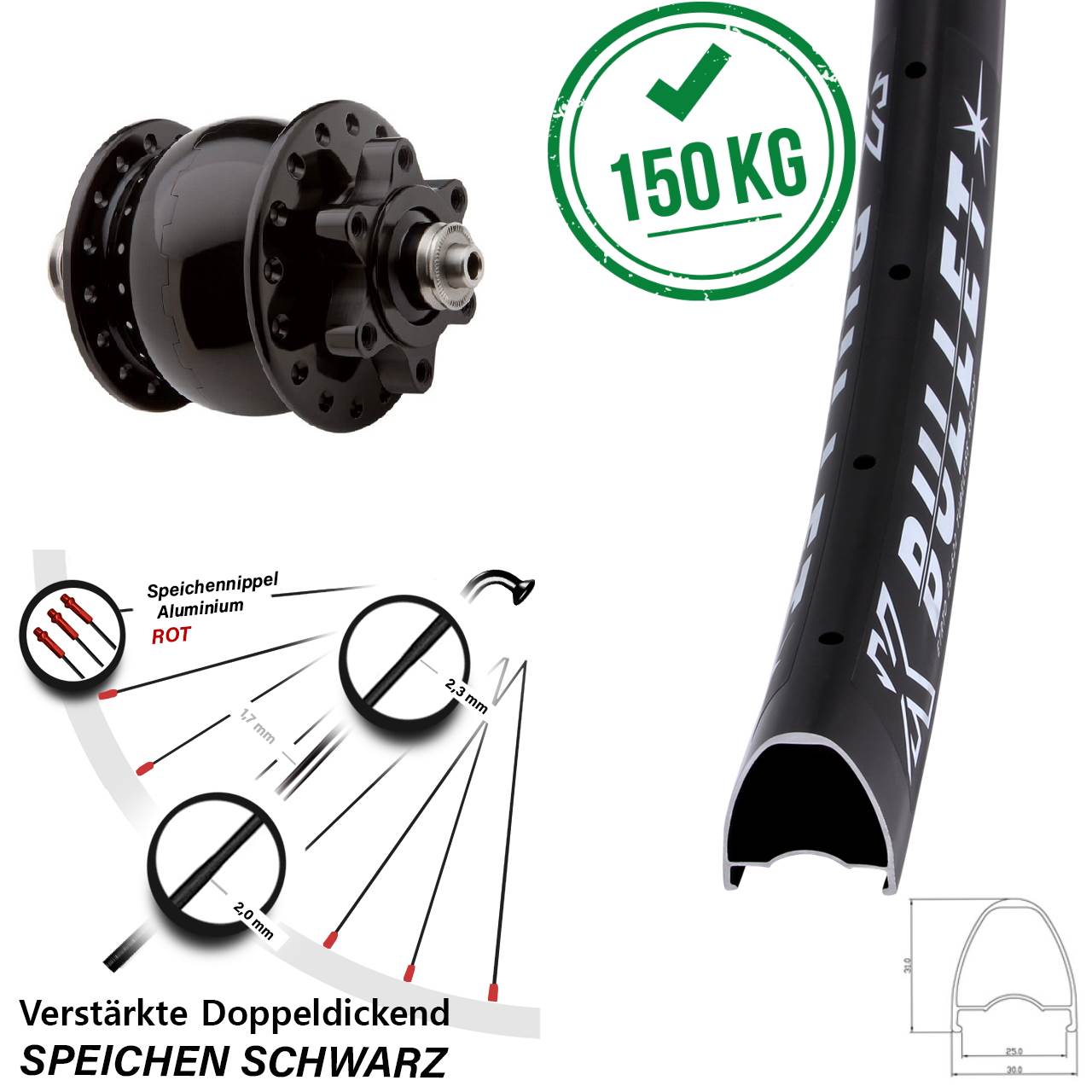 Disc Vorderrad mit Nabendynamo 28-29 Zoll KX Bullet SON 28 QR
