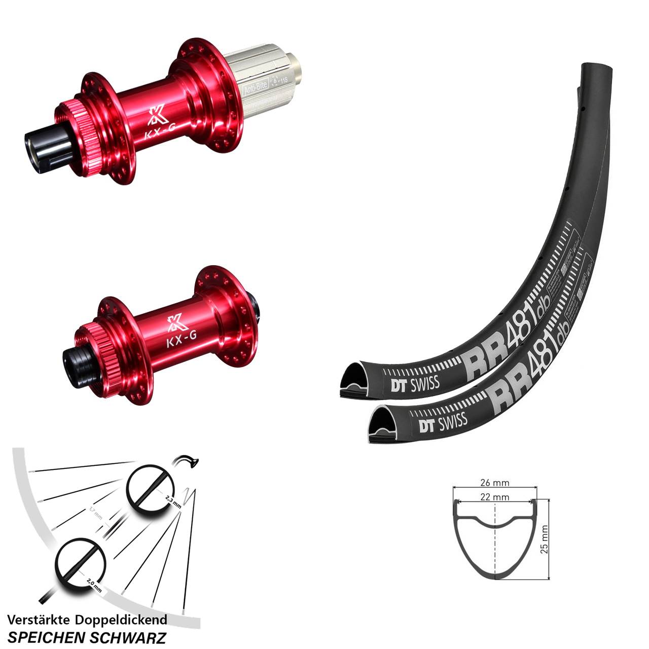 DT Swiss RR481 KX-G rot 28 Zoll Laufradsatz Centerlock 15x100 12x142 8-12 fach