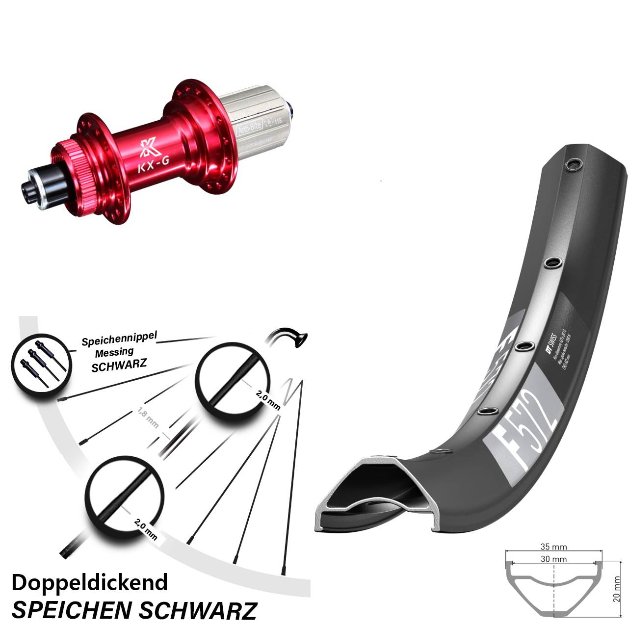27,5 Zoll DT Swiss F572 Hinterrad KX-G rot 8-12 fach