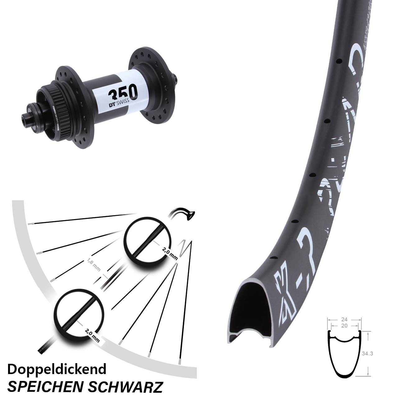 28 Zoll KX-R Road DT Swiss 350 Vorderrad Centerlock QR