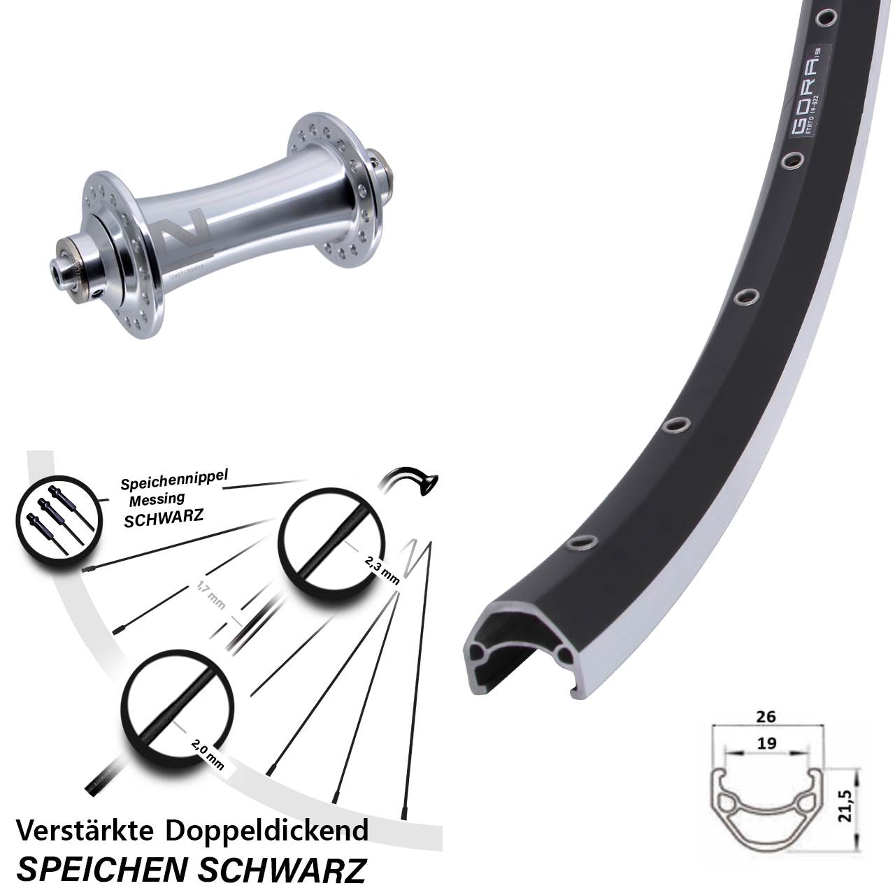 Vorderrad 28 Zoll Gora 19 Novatec A-141SB für Schnellspanner