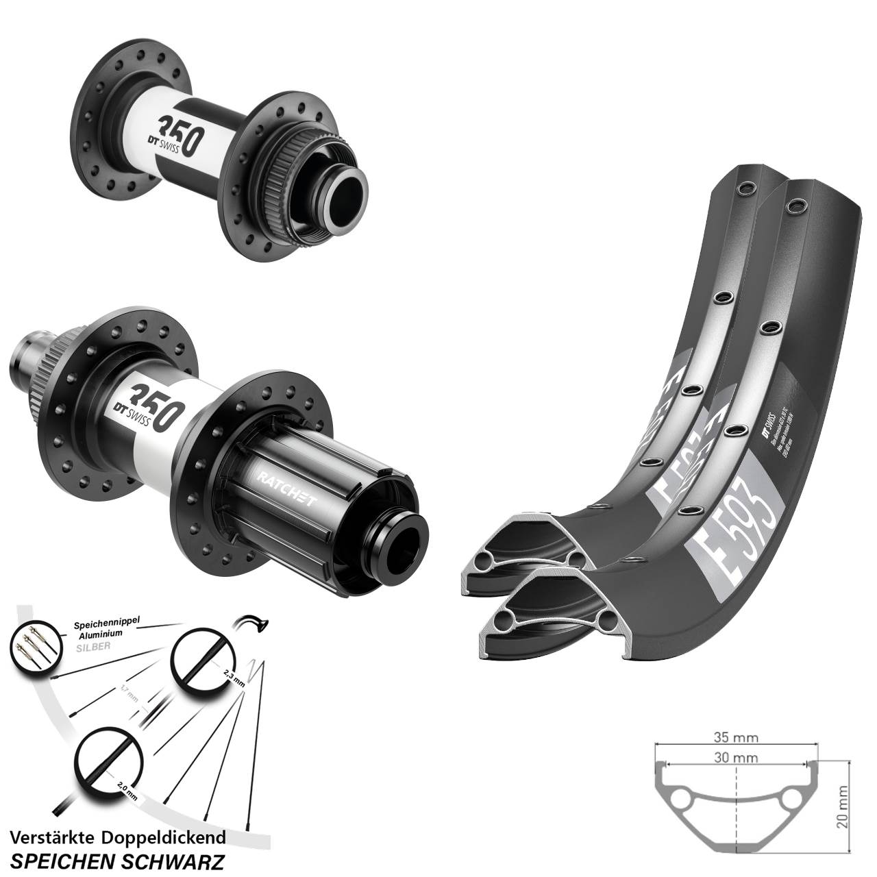 DT Swiss E 593 350 29 Zoll Disc Laufradsatz 15x100 12x142 8-11 fach HG