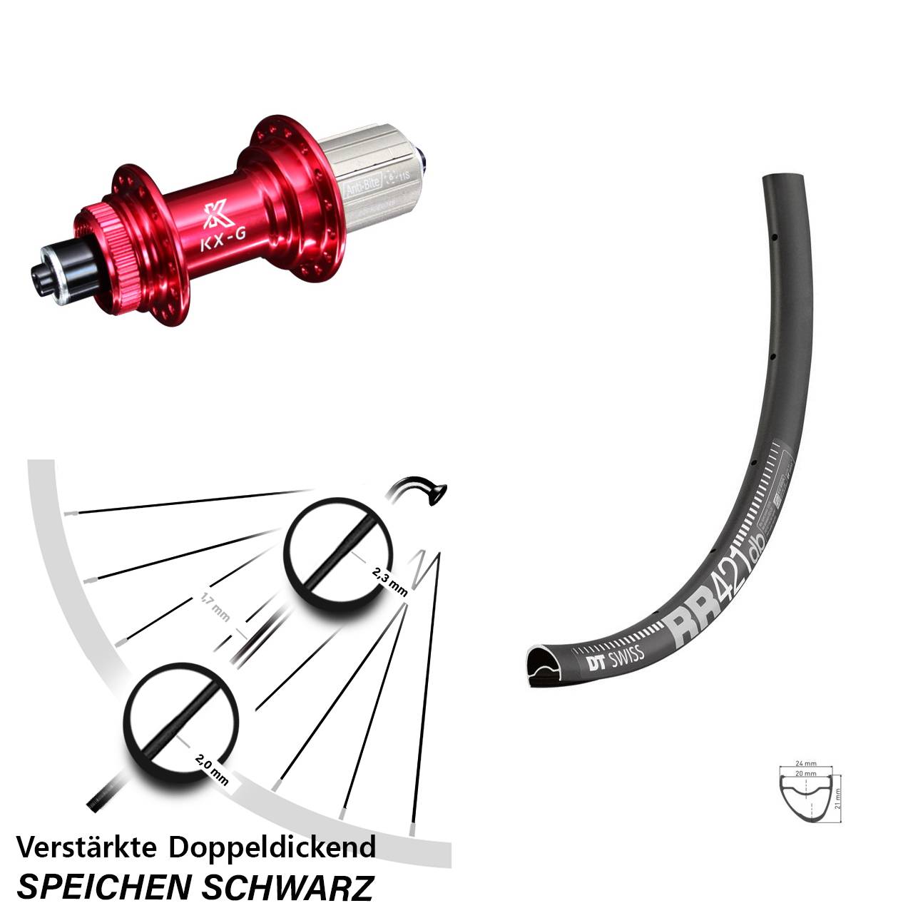 28 Zoll DT Swiss RR 421 KX-G rot Centerlock Hinterrad für Schnellspanner 8-12 fach