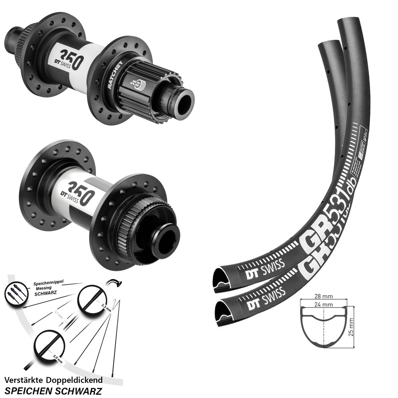 29 Zoll DT Swiss GR531 350 Micro Spline Centerlock Laufradsatz 12x100/142