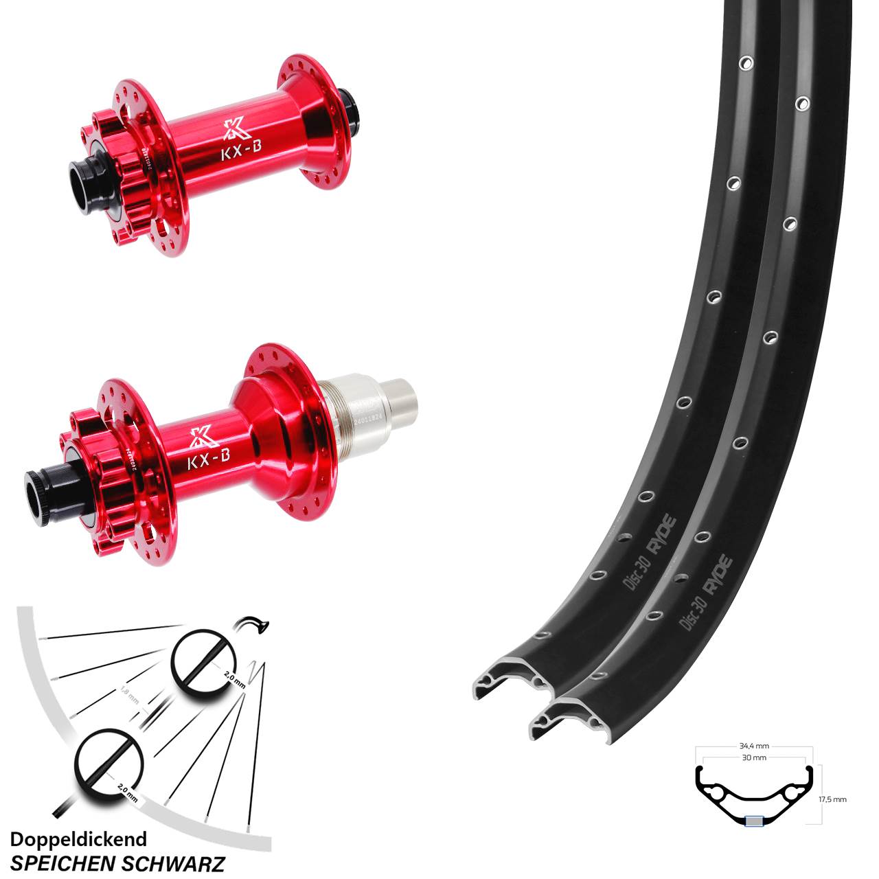 Ryde Disc 30 KX-B rot 29 Zoll 6-Loch Laufradsatz 15x110 12x148 XD 11-12 fach