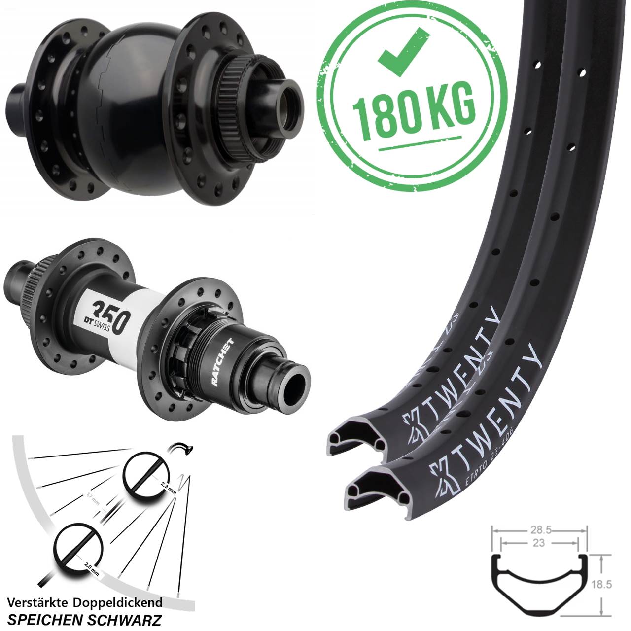 Disc Laufradsatz 20 Zoll KX Twenty DT Swiss 350 SON 28 SRAM XD 15x110 12x148