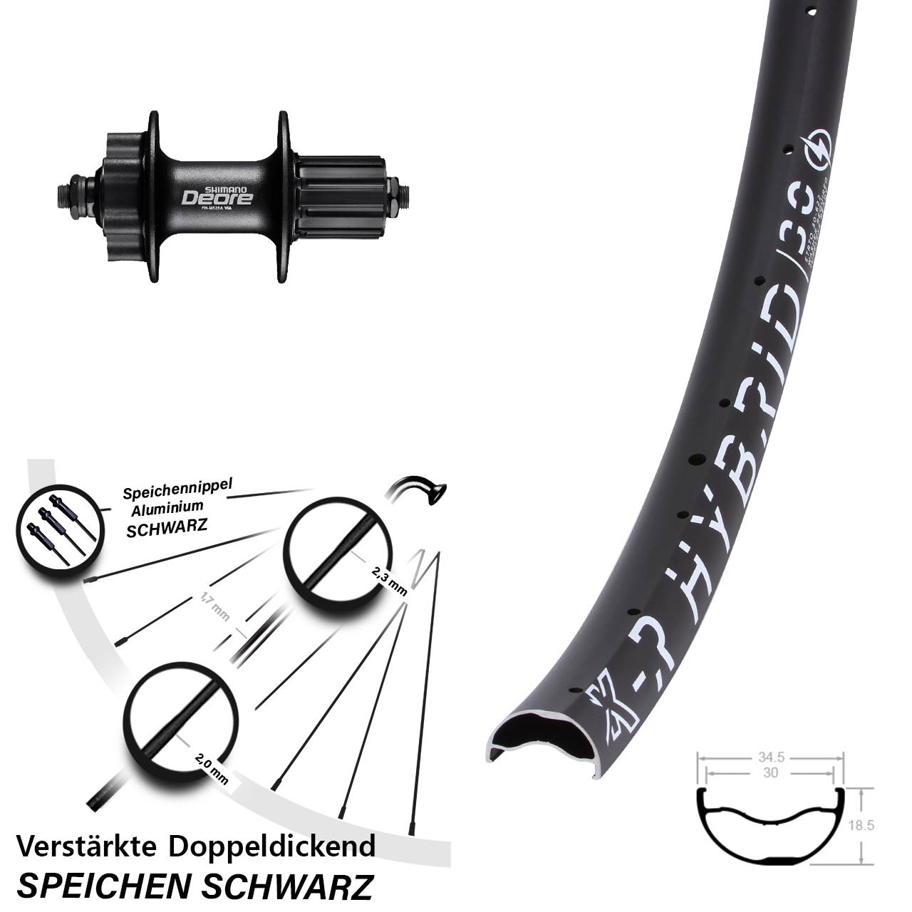 KX-R Hybrid 30 Shimano Deore 29 Zoll Disc Hinterrad für Schnellspanner 8-11 fach HG
