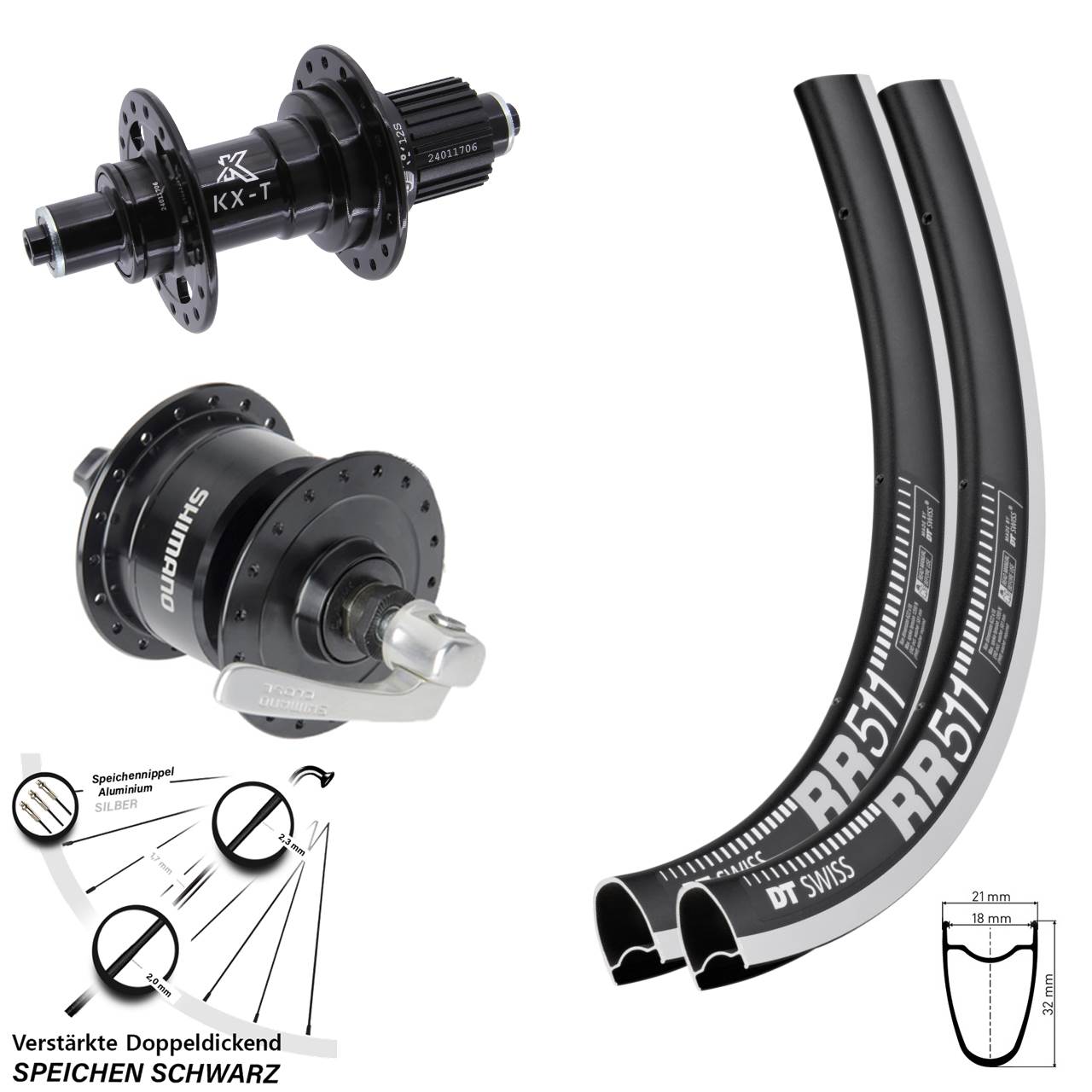 DT Swiss RR 511 KX-T Shimano DH-3N72 28 Zoll Laufrad-Satz QR Micro Spline