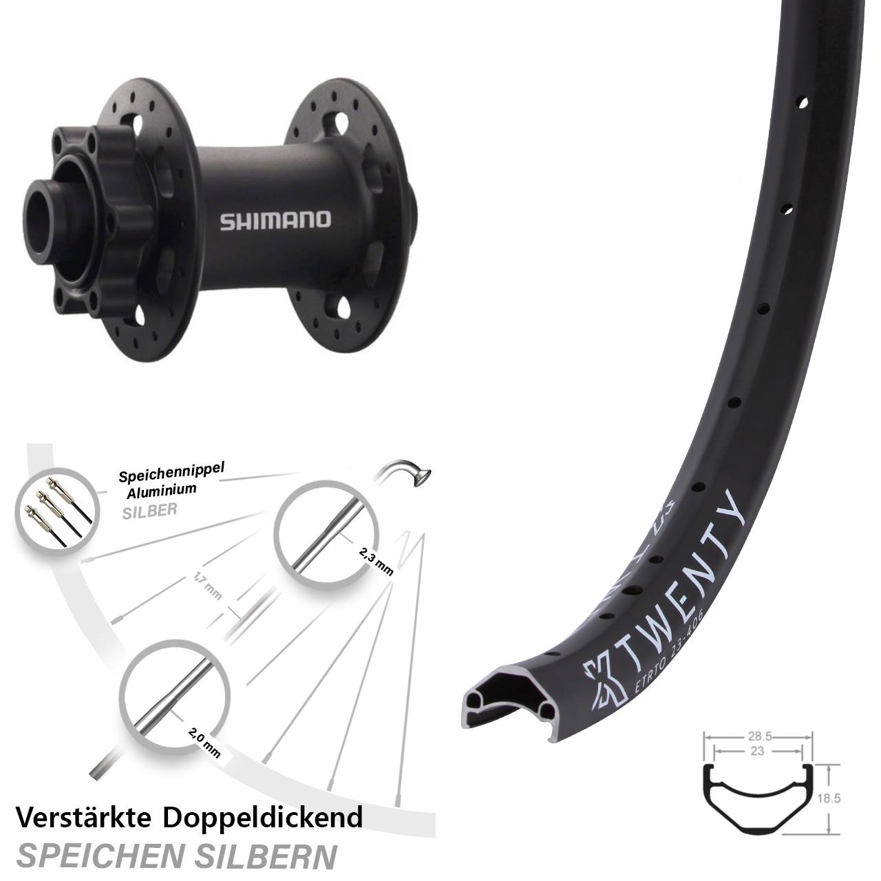Vorderrad 6-Loch 20 Zoll KX Twenty Shimano Deore XT 15x100