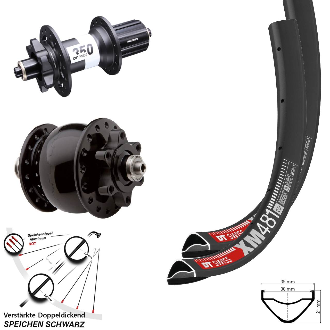 Laufradsatz 27,5 Zoll DT Swiss XM 481-350 SON 28 Disc 6-Loch 8-11 fach HG QR