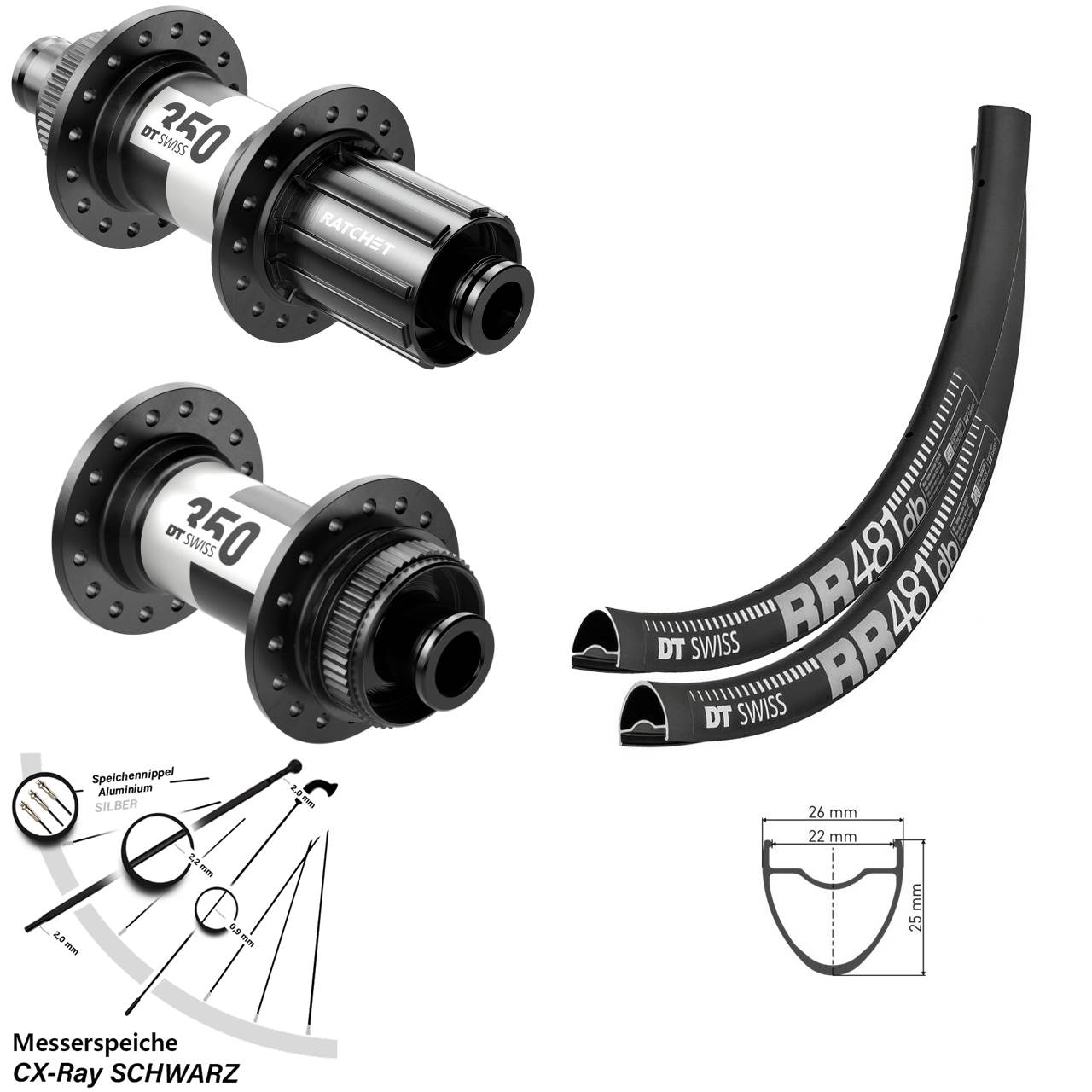 DT Swiss RR481 350 Road 28 Zoll Laufradsatz Centerlock 12x100/142 CX-Ray 11-12 fach HG