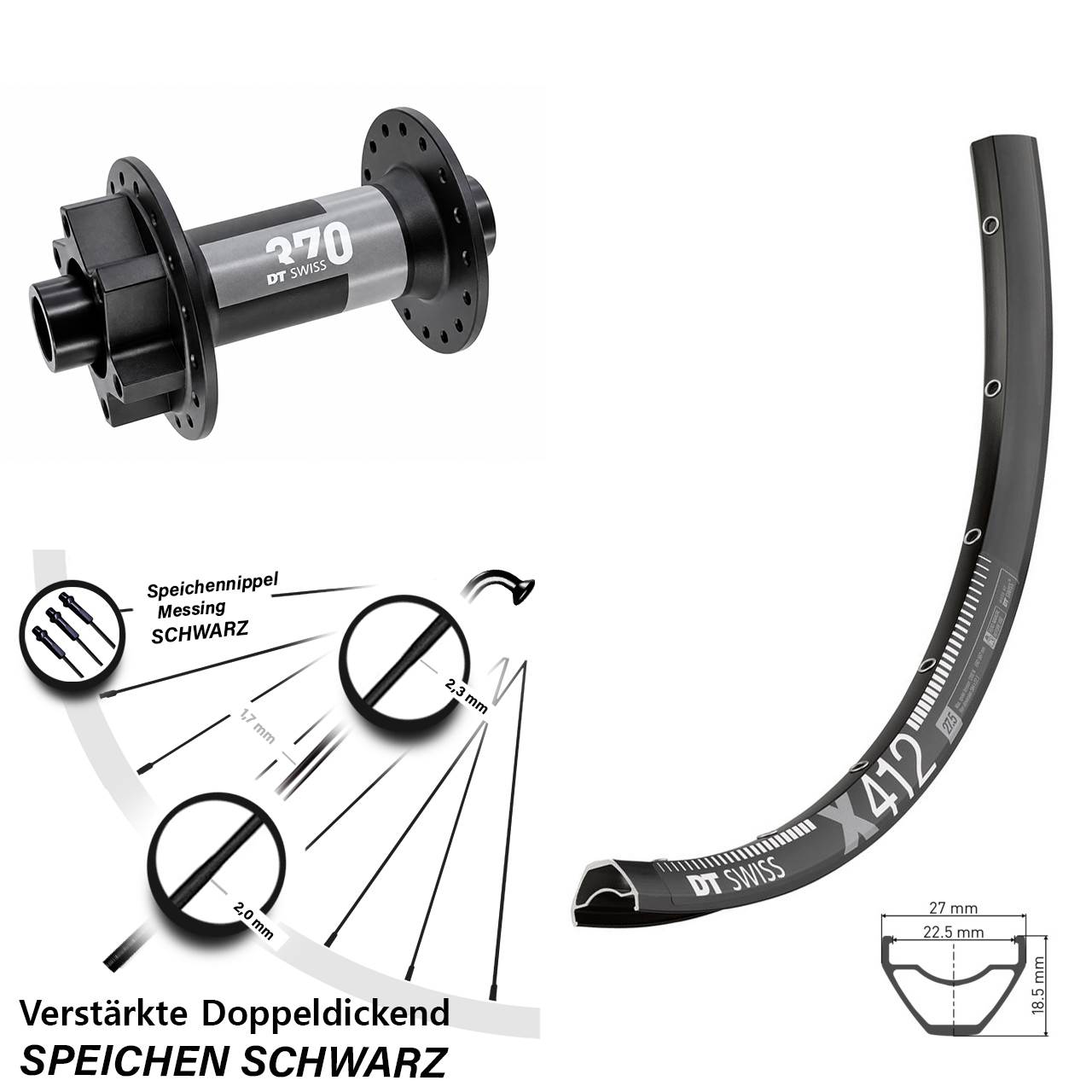 28 Zoll DT Swiss X 412 DT Swiss 370 6-Loch Vorderrad 15x110 Boost