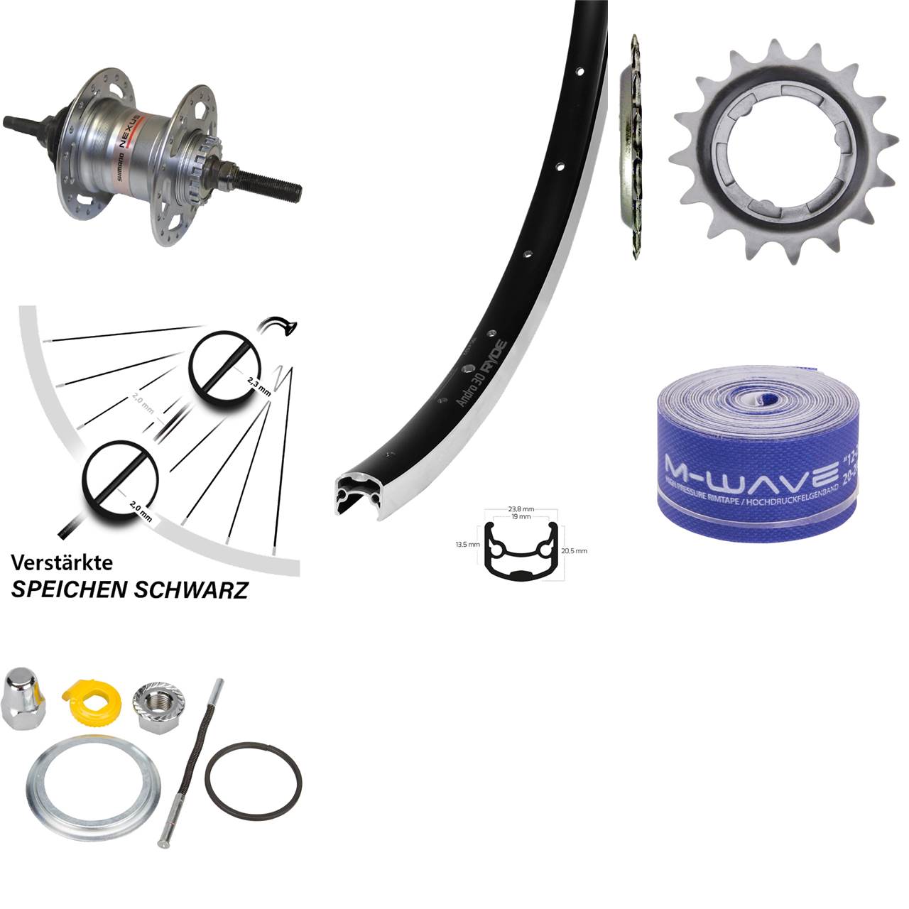 Ryde Hinterrad 28 Zoll Andra 30 mit Shimano 3 Gang für Rollenbremse