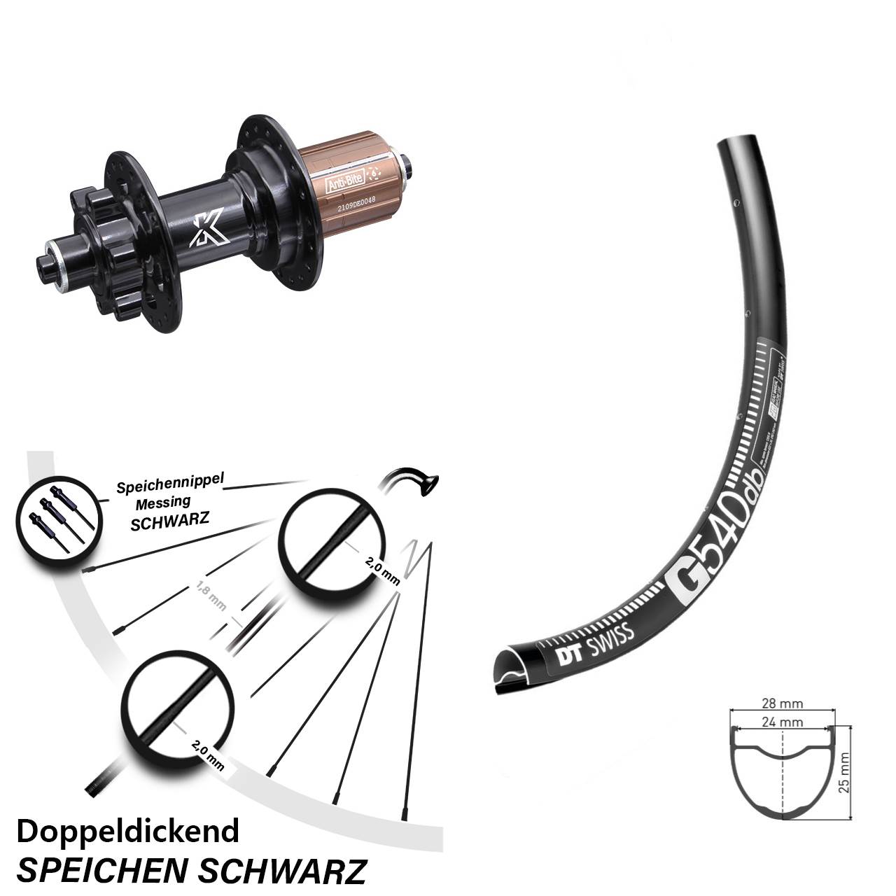 28 Zoll DT Swiss G 540 KX-M Disc Laufrad für Schnellspanner 8-12 fach