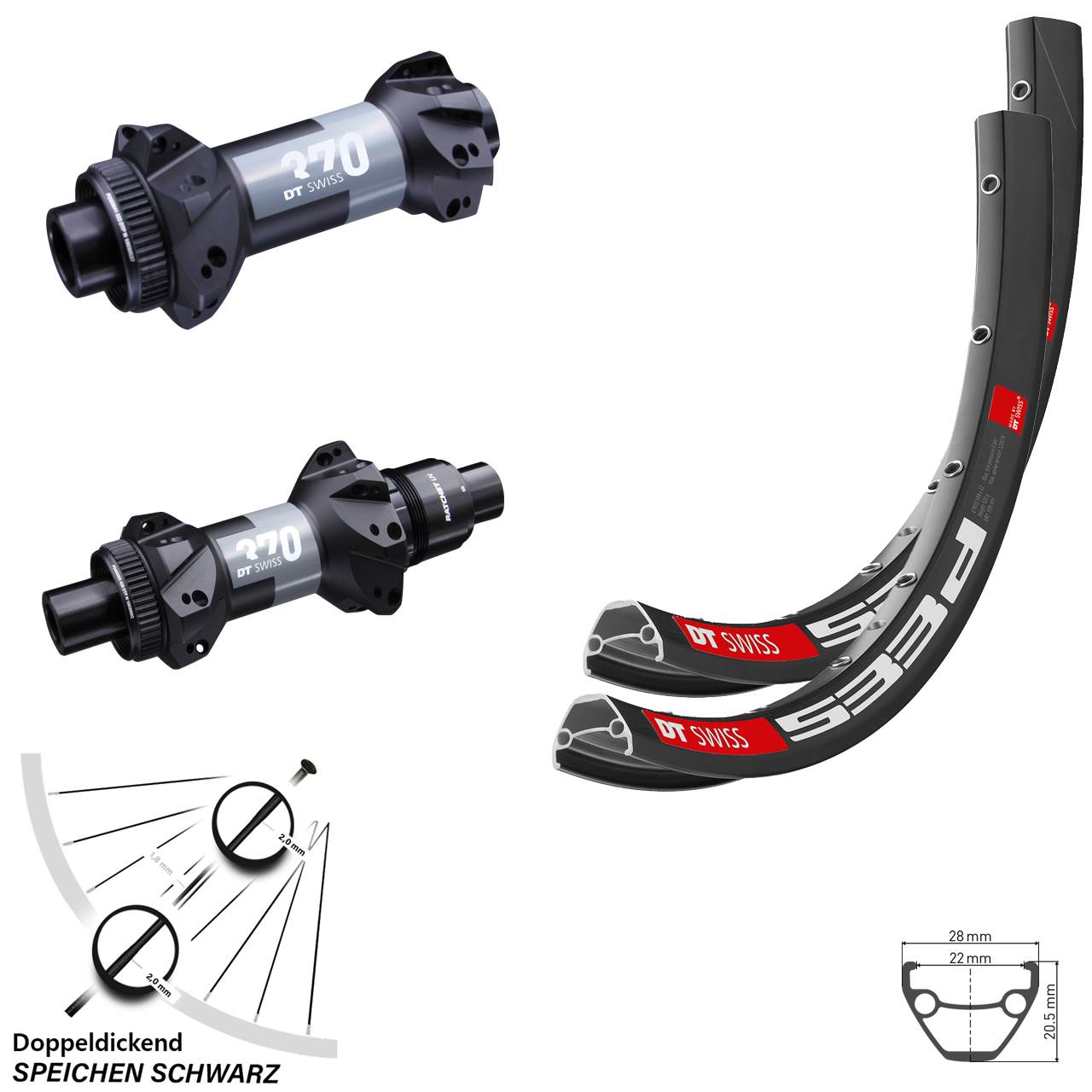 Laufradsatz 28 Zoll 533d DT Swiss 370 Straightpull Sram XD Boost