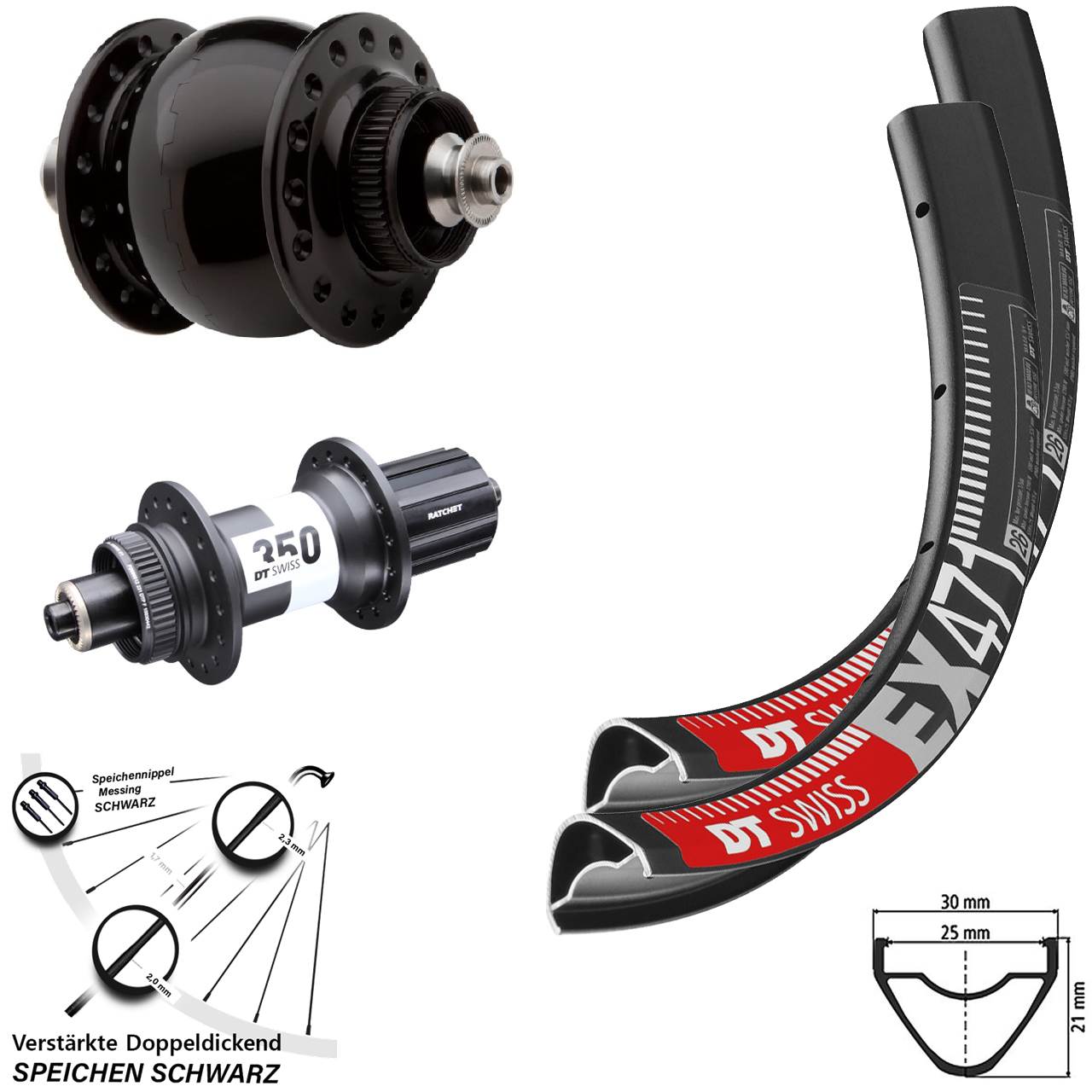 Laufradsatz für Schnellspanner 27,5 Zoll DT Swiss EX471-350 SON delux 8-11 fach HG