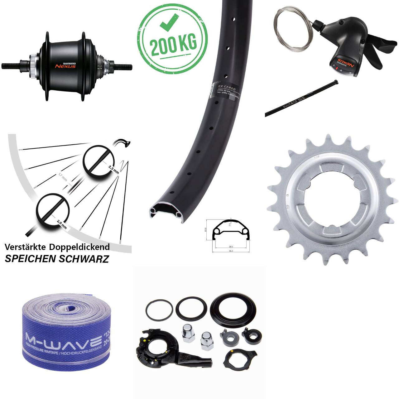 27,5 Zoll Disc Hinterrad KX Cargo Shimano 7 Gang Nabenschaltung