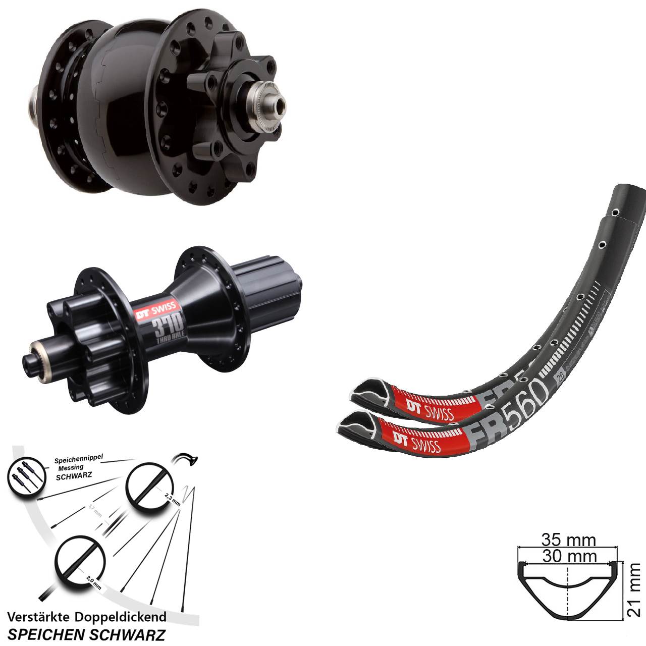Disc Laufradsatz QR 26 Zoll DT Swiss FR 560 DT Swiss 370 Hybrid SON 28 8-11 fach