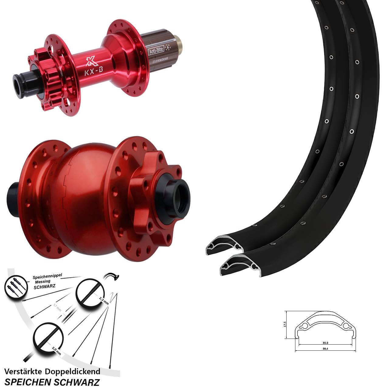 6-Loch Laufradsatz 29 Zoll Ryde Disc 35 KX-B rot SON 28 8-12 fach HG Boost
