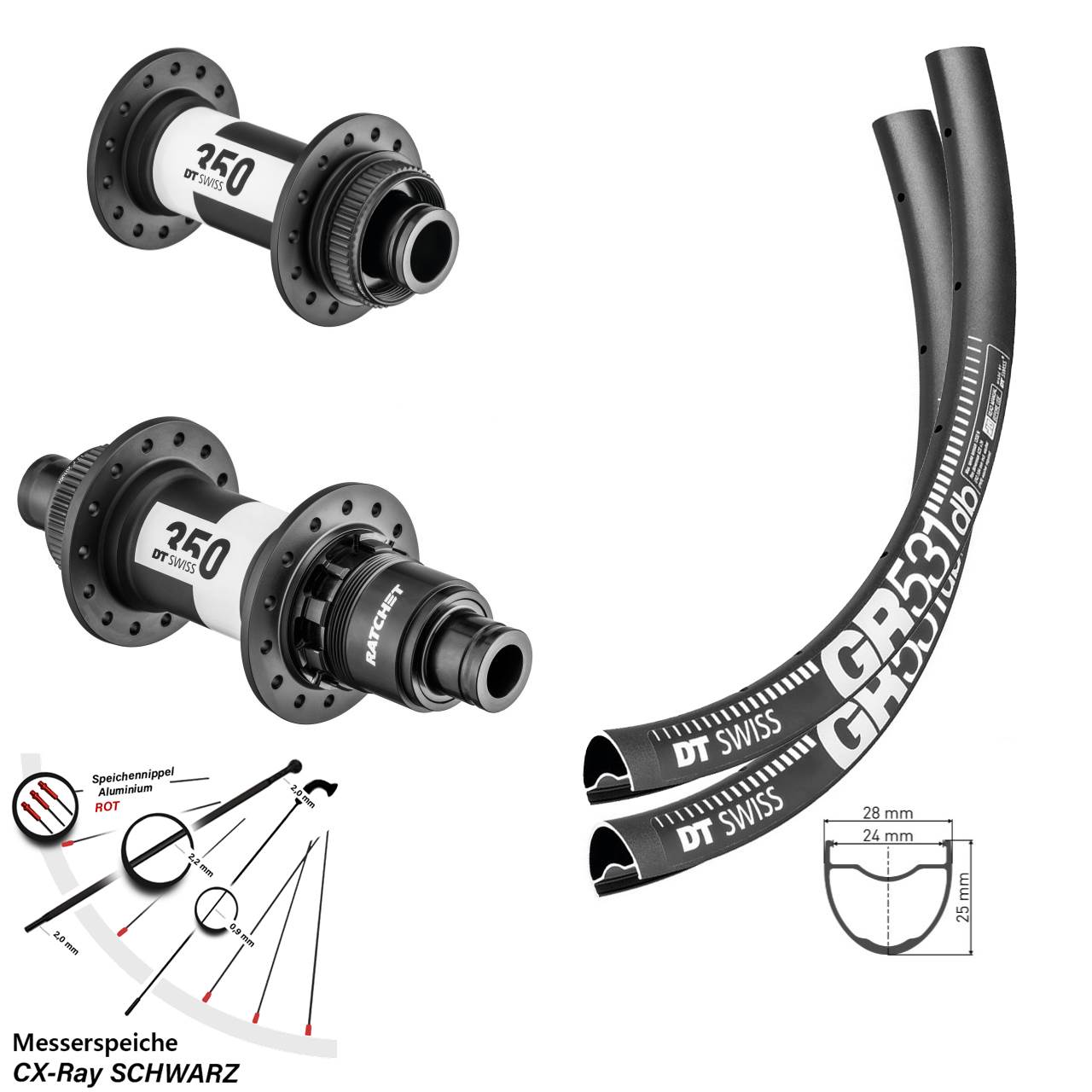 DT Swiss GR531-350 28-29 Zoll Centerlock Laufradsatz 15x100 12x142 CX-Ray XDR 11-12 fach