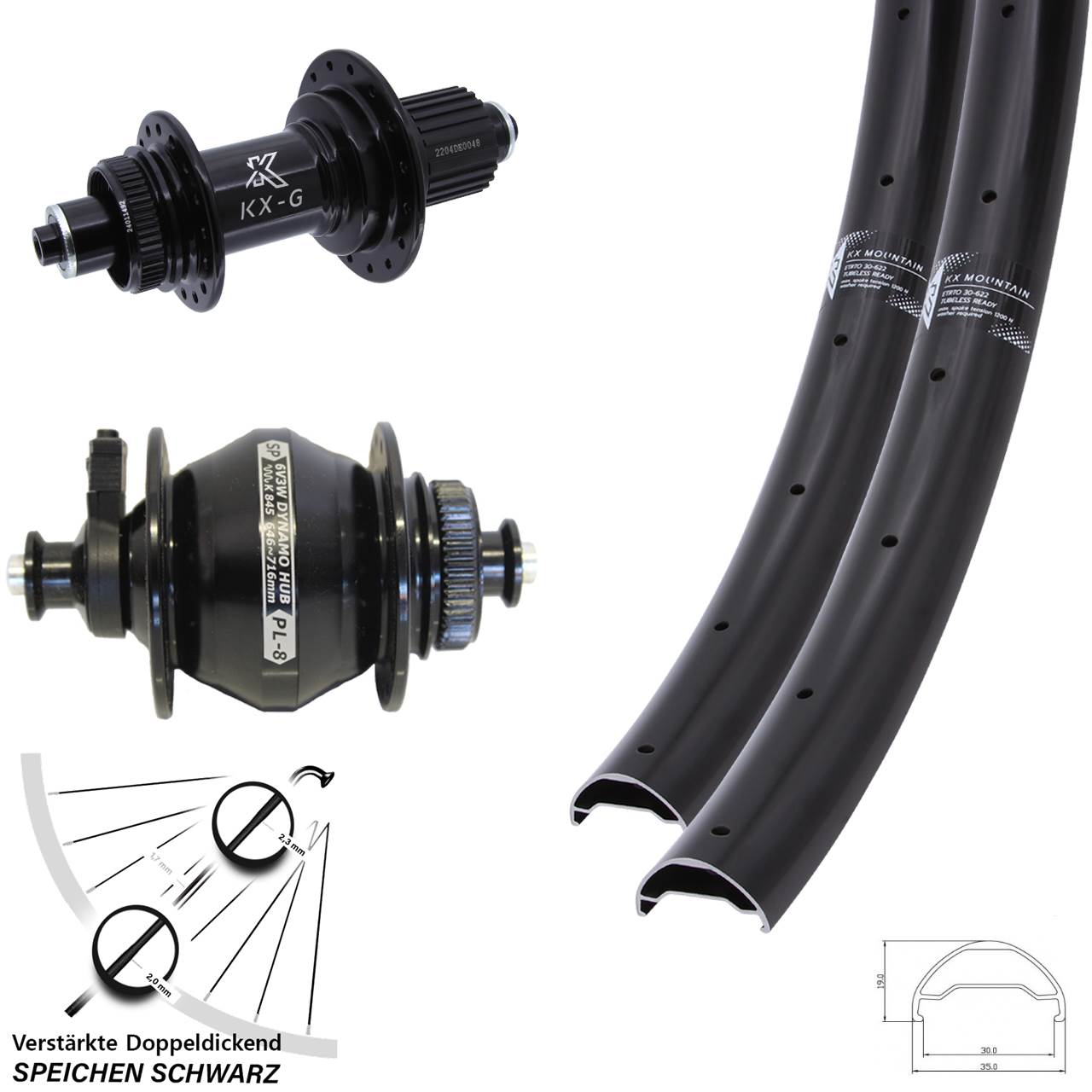 29 Zoll KX-GS Mountain Heavy Duty Shutter PL-8 Disc Laufradsatz QR Shimano Micro Spline