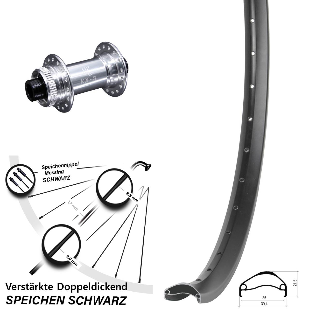 Vorderrad Centerlock 27,5 Zoll Ambrosio E35 KX-G 15x100